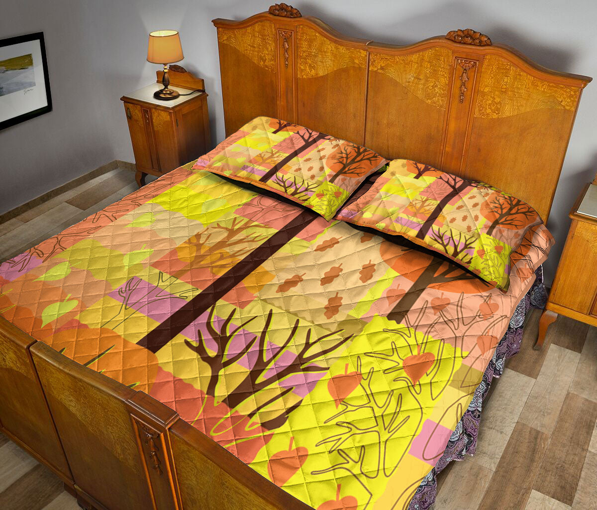 Ohaprints-Quilt-Bed-Set-Pillowcase-Autumn-Fall-With-Trees-Leaves-Patchwork-Autumn-Harves-Leaves-Autumn-Blanket-Bedspread-Bedding-3271-King (90'' x 100'')