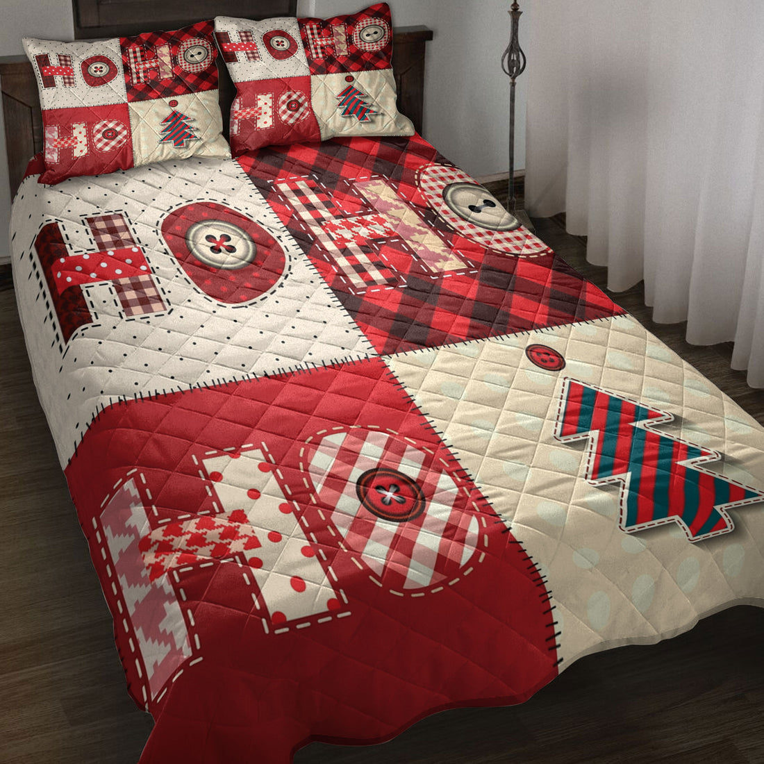 Ohaprints-Quilt-Bed-Set-Pillowcase-Ho-Ho-Ho-Christmas-Patchwork-Pattern-Unique-Christmas-Gifts-Blanket-Bedspread-Bedding-4163-Throw (55'' x 60'')