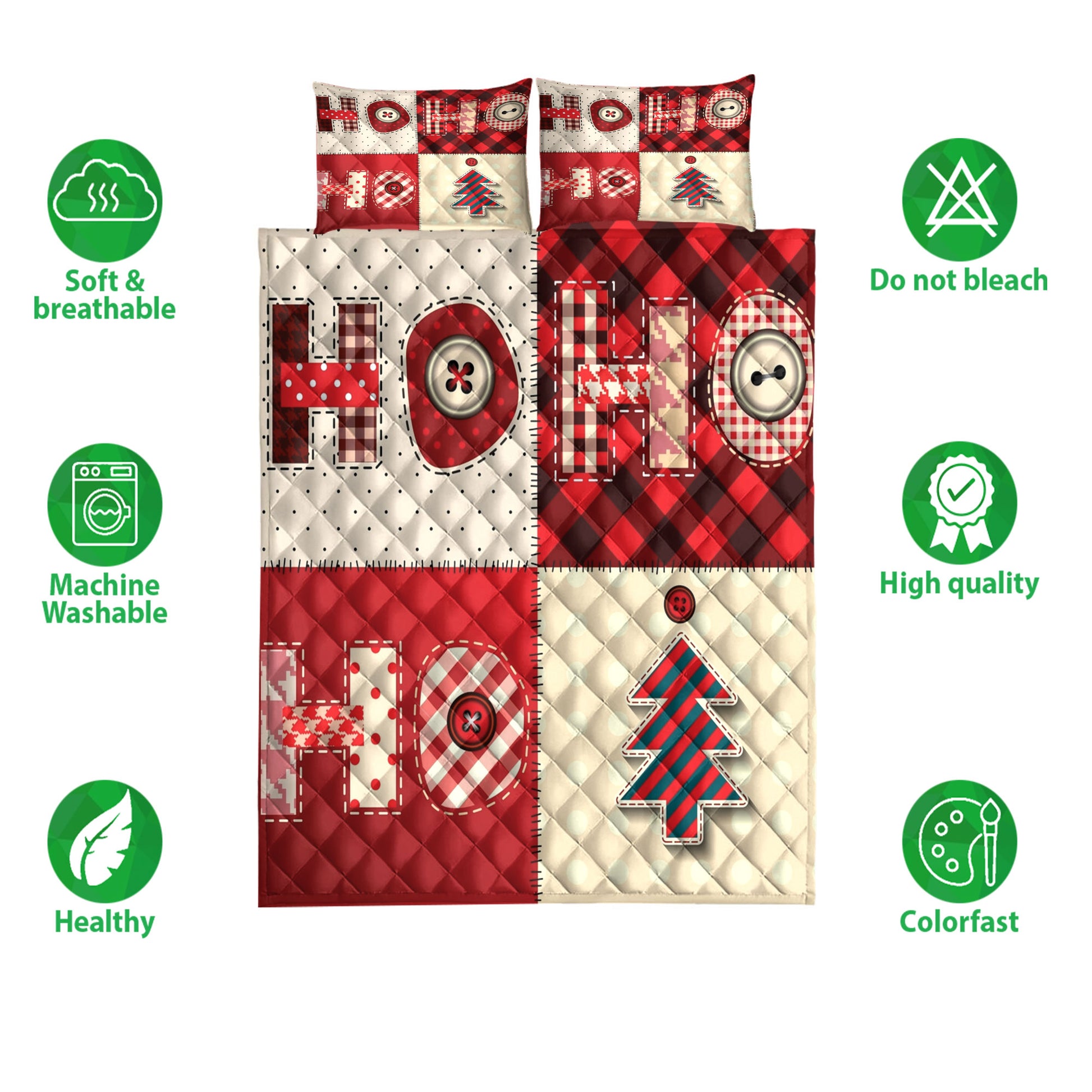 Ohaprints-Quilt-Bed-Set-Pillowcase-Ho-Ho-Ho-Christmas-Patchwork-Pattern-Unique-Christmas-Gifts-Blanket-Bedspread-Bedding-4163-Double (70'' x 80'')