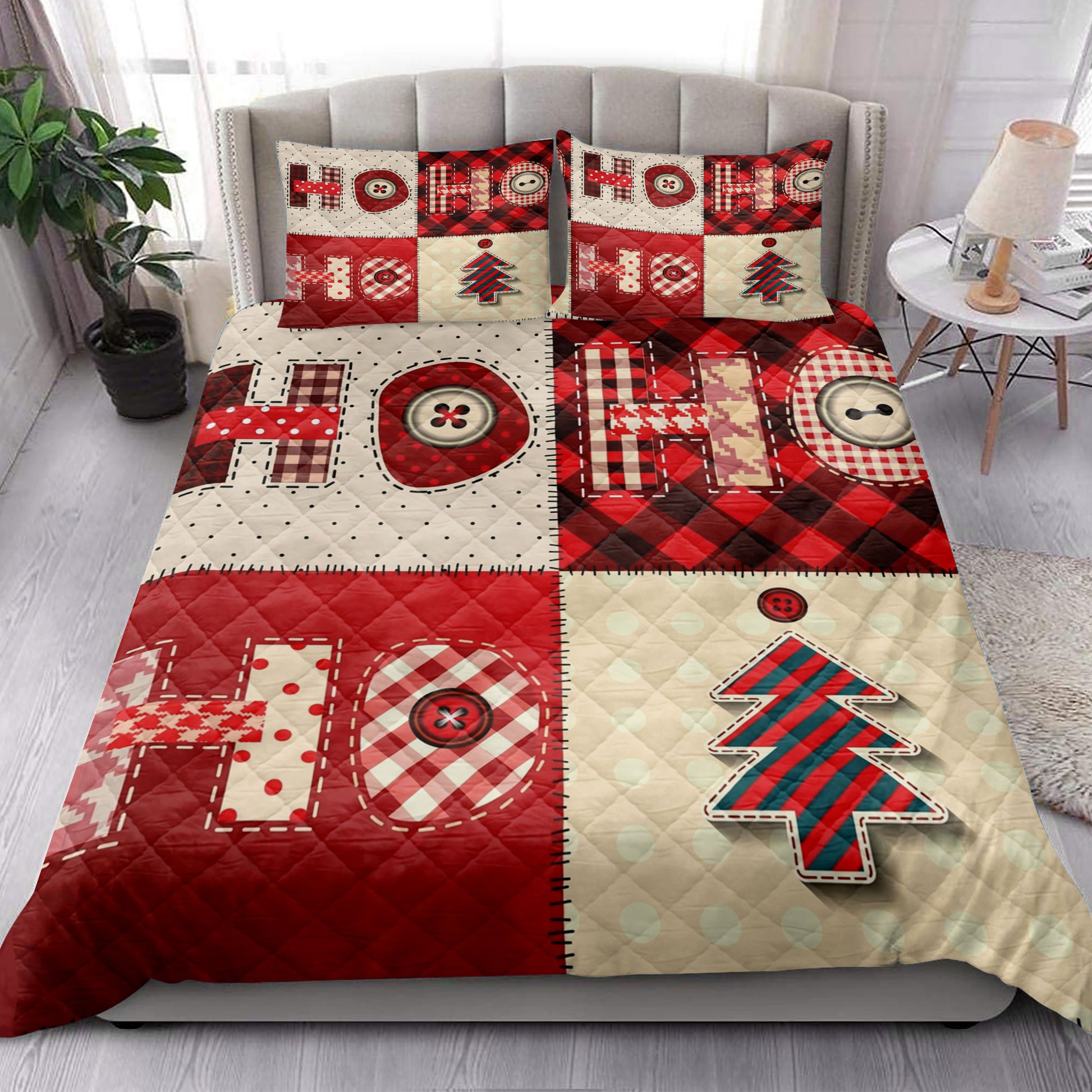 Ohaprints-Quilt-Bed-Set-Pillowcase-Ho-Ho-Ho-Christmas-Patchwork-Pattern-Unique-Christmas-Gifts-Blanket-Bedspread-Bedding-4163-King (90'' x 100'')