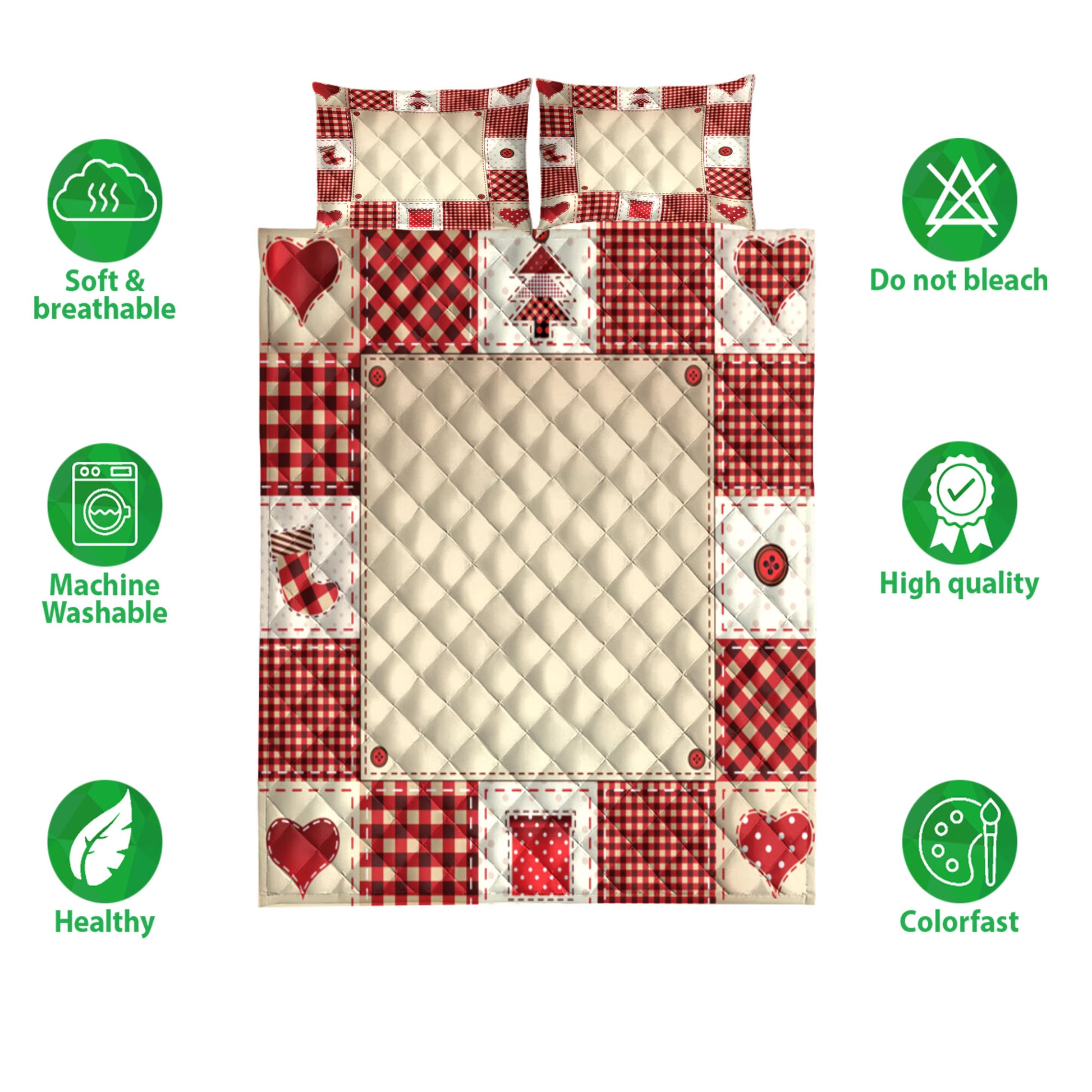 Ohaprints-Quilt-Bed-Set-Pillowcase-Christmas-Patchwork-Red-Plaid-Pattern-Unique-Christmas-Gifts-Blanket-Bedspread-Bedding-4165-Double (70'' x 80'')