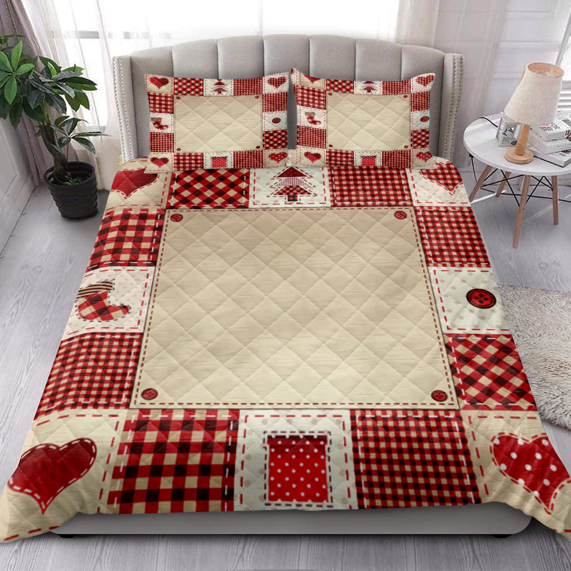 Ohaprints-Quilt-Bed-Set-Pillowcase-Christmas-Patchwork-Red-Plaid-Pattern-Unique-Christmas-Gifts-Blanket-Bedspread-Bedding-4165-King (90'' x 100'')