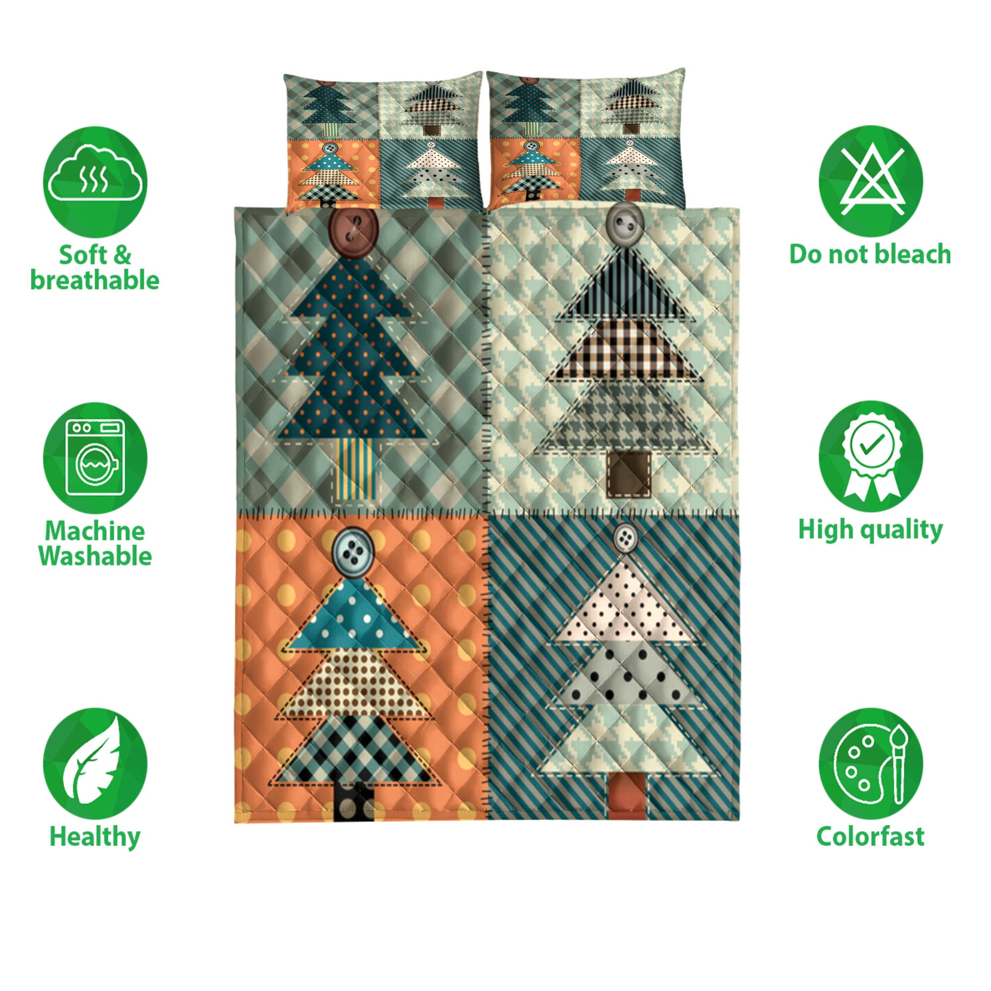 Ohaprints-Quilt-Bed-Set-Pillowcase-Christmas-Tree-Patchwork-Pattern-Unique-Christmas-Gifts-Blanket-Bedspread-Bedding-4166-Double (70'' x 80'')