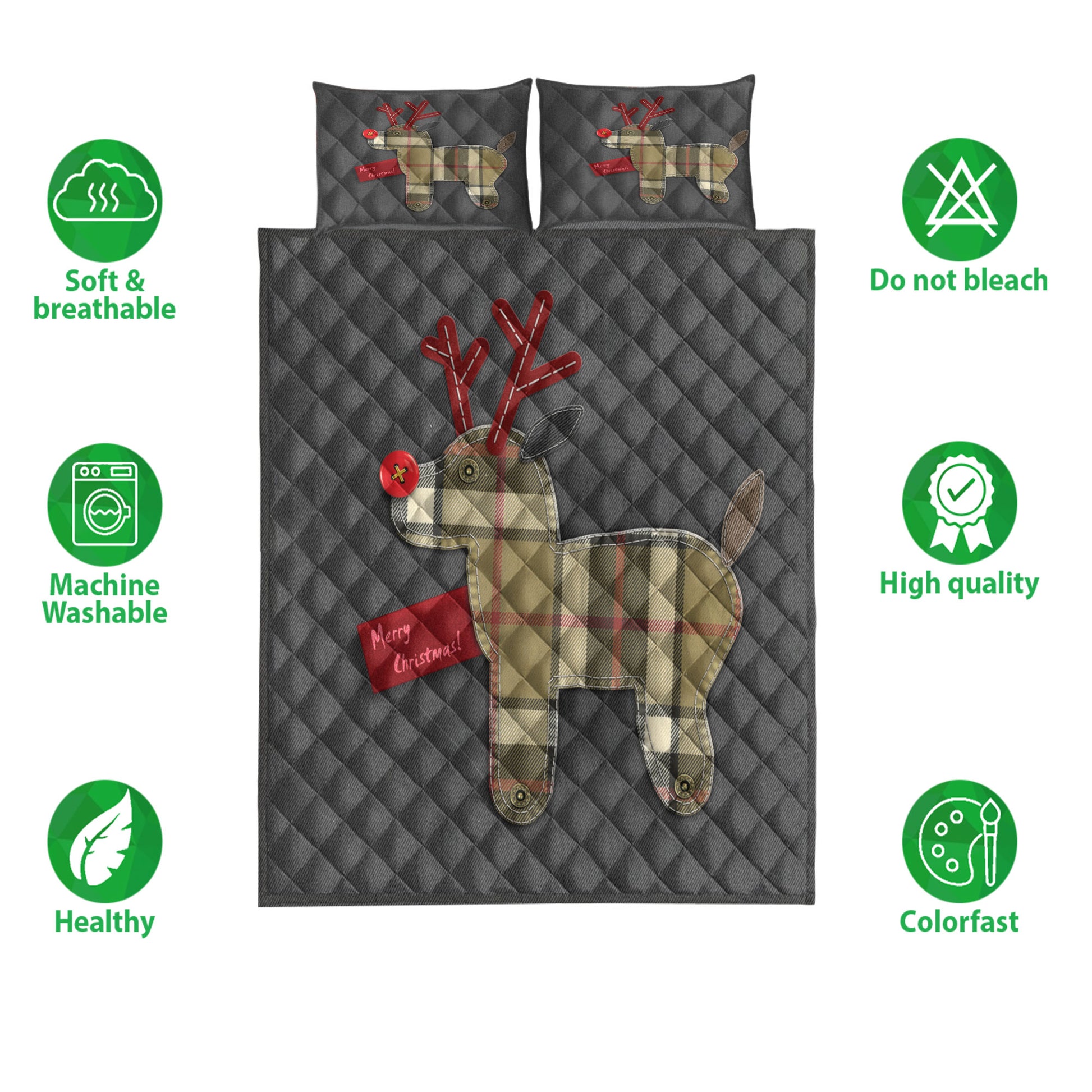 Ohaprints-Quilt-Bed-Set-Pillowcase-Merry-Christmas-Reindeer-Winter-Holiday-Buffalo-Plaid-Christmas-Gift-Blanket-Bedspread-Bedding-4167-Double (70'' x 80'')