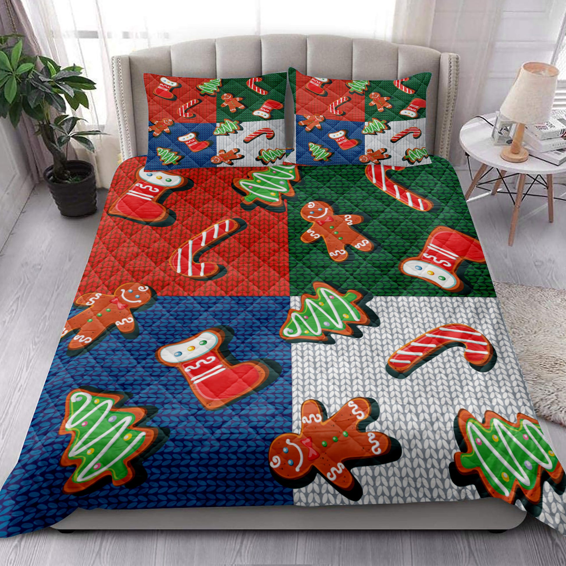 Ohaprints-Quilt-Bed-Set-Pillowcase-Christmas-Stocking-Gingerbread-Candy-Christmas-Unique-Christmas-Gift-Blanket-Bedspread-Bedding-4169-King (90'' x 100'')