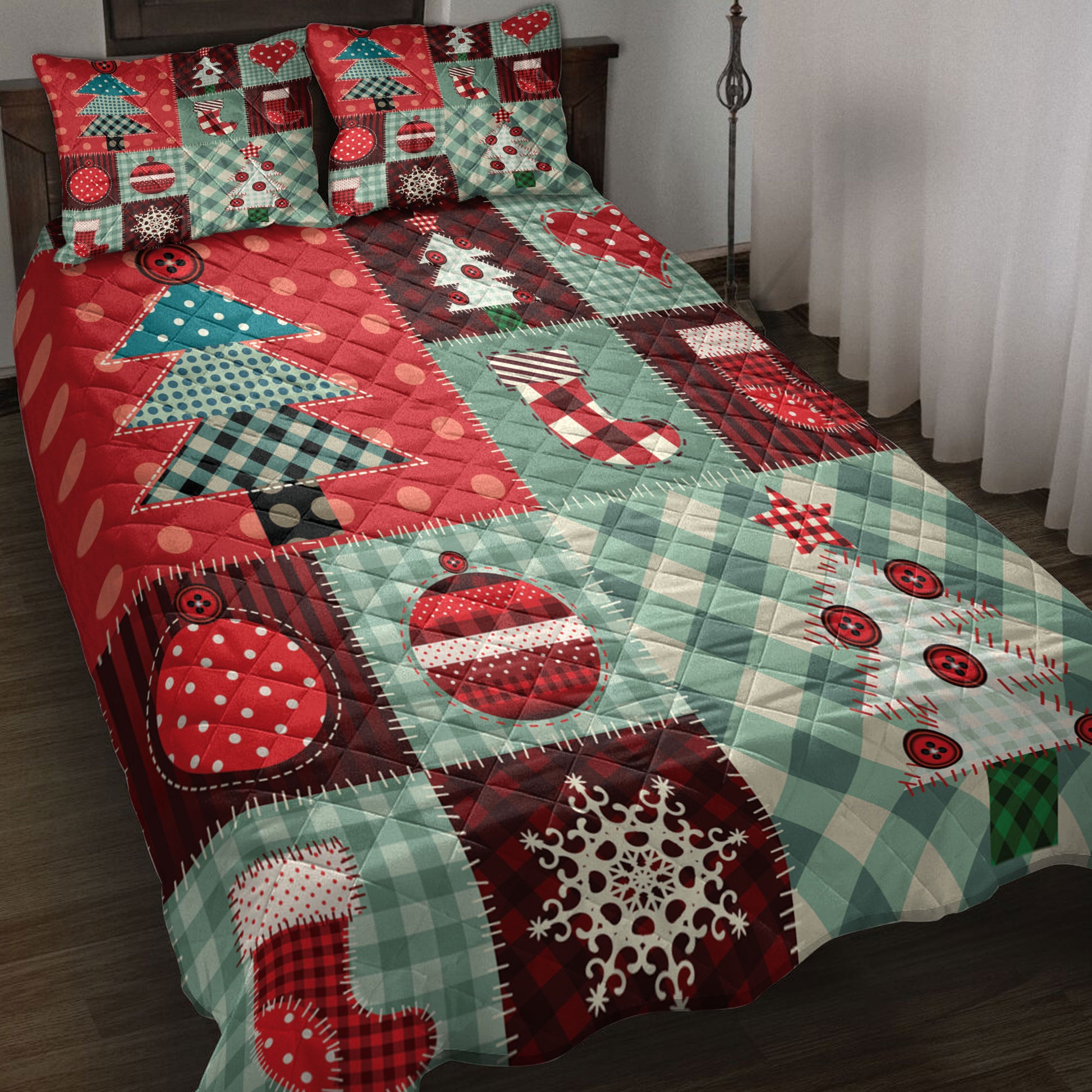 Ohaprints-Quilt-Bed-Set-Pillowcase-Christmas-Patchwork-Christmas-Tree-Stocking-Unique-Christmas-Gift-Blanket-Bedspread-Bedding-4170-Throw (55'' x 60'')