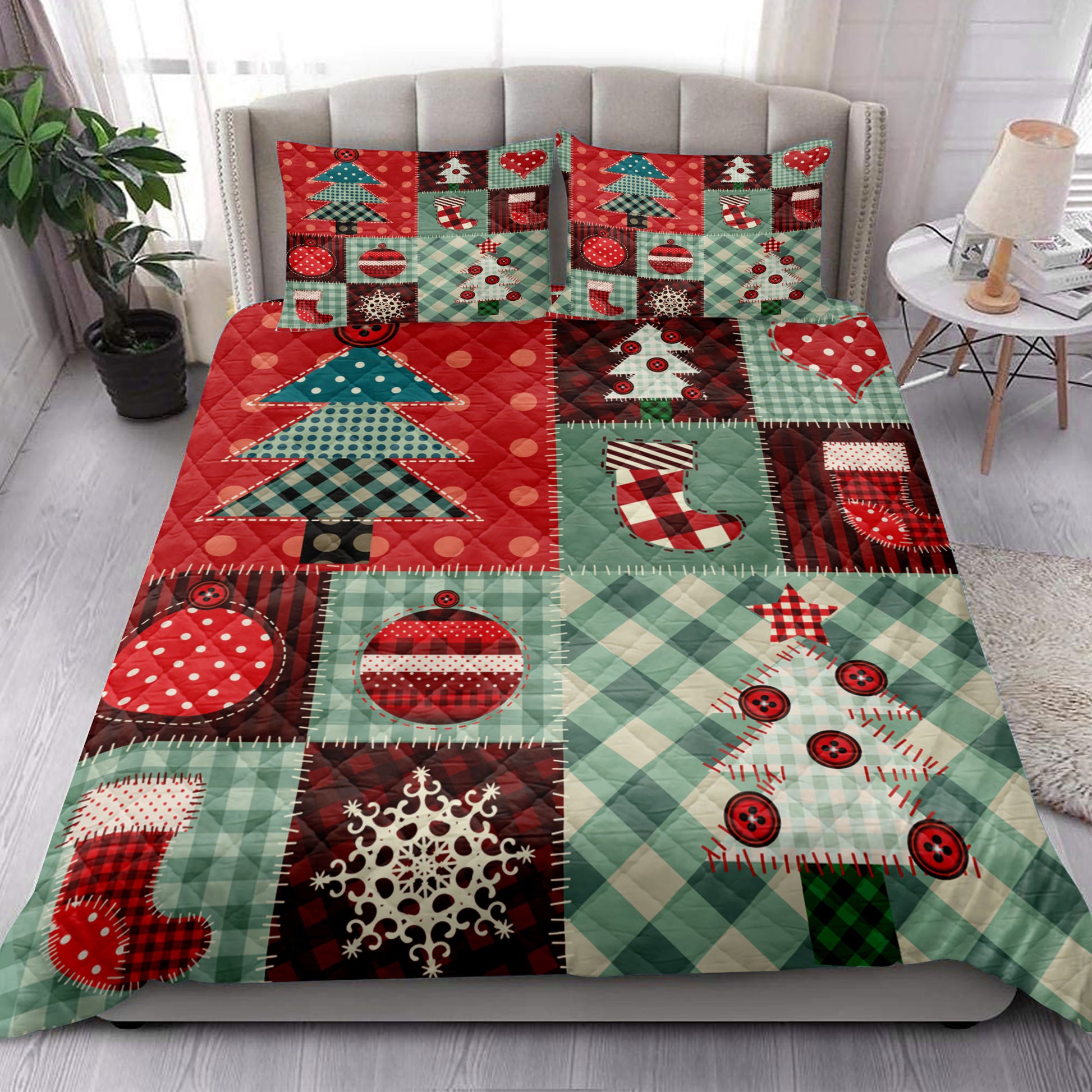 Ohaprints-Quilt-Bed-Set-Pillowcase-Christmas-Patchwork-Christmas-Tree-Stocking-Unique-Christmas-Gift-Blanket-Bedspread-Bedding-4170-King (90'' x 100'')