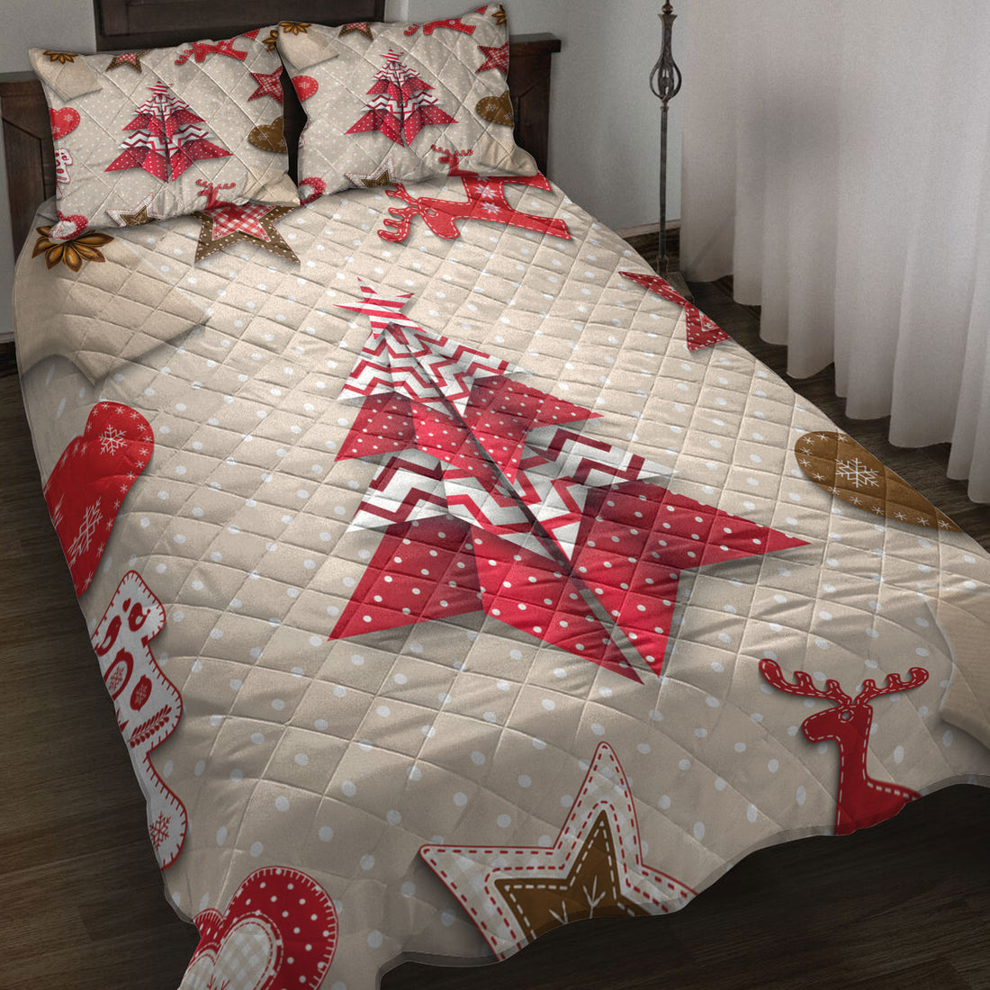 Ohaprints-Quilt-Bed-Set-Pillowcase-Christmas-Red-And-White-Origami-Tree-On-Polka-Dot-Christmas-Gift-Blanket-Bedspread-Bedding-4174-Throw (55'' x 60'')