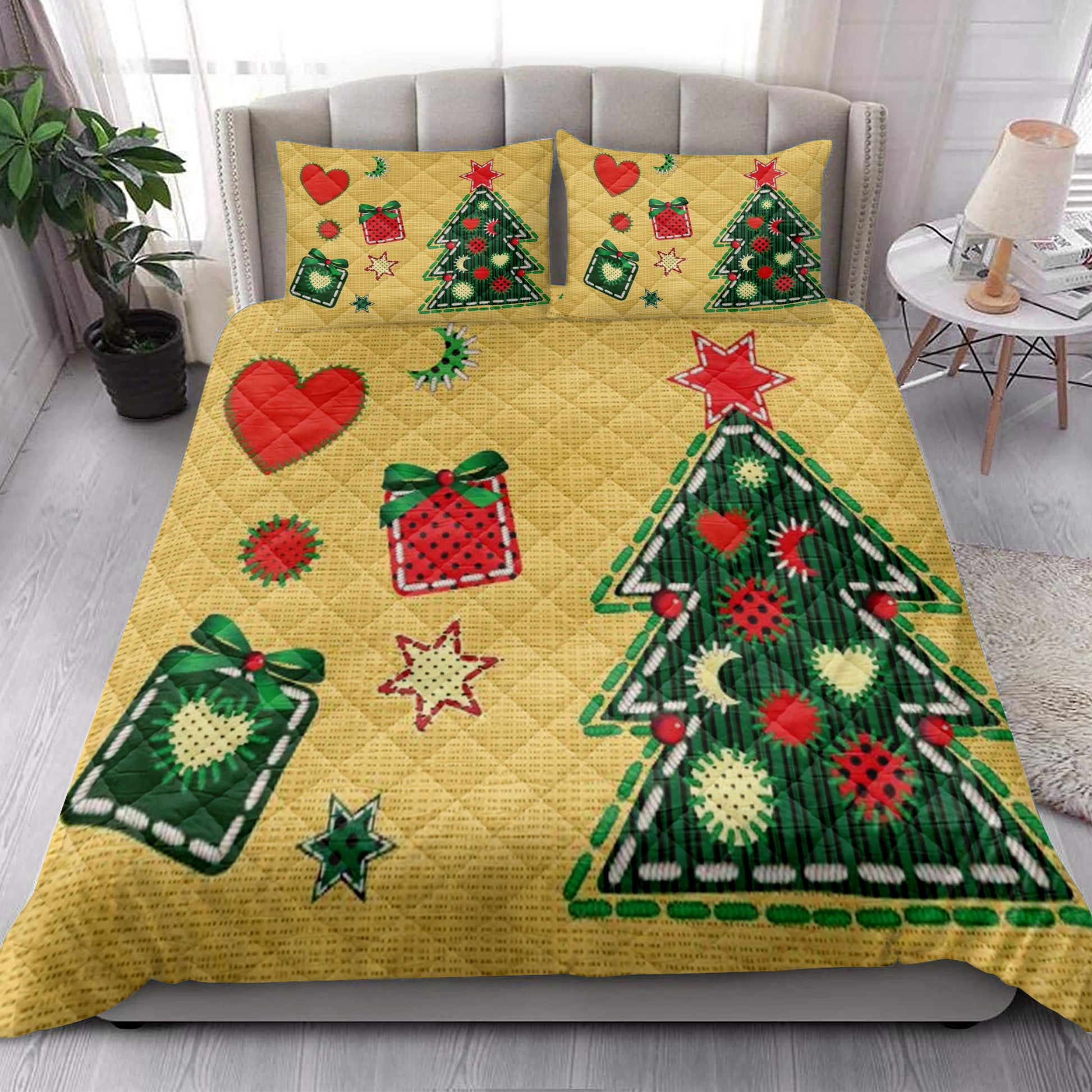 Ohaprints-Quilt-Bed-Set-Pillowcase-Christmas-Tree-And-Gift-Boxes-With-Star-Unique-Christmas-Gifts-Blanket-Bedspread-Bedding-4176-King (90'' x 100'')