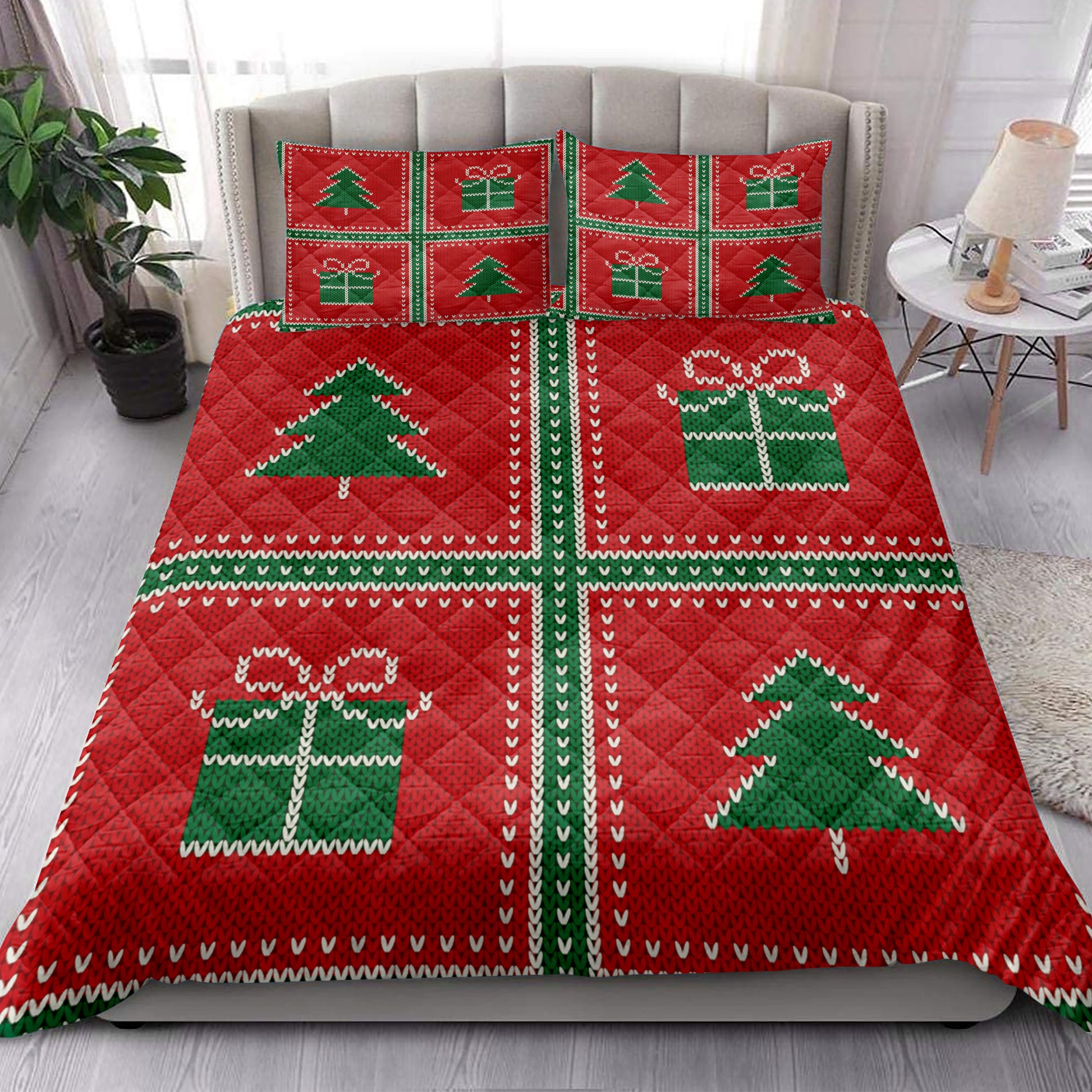 Ohaprints-Quilt-Bed-Set-Pillowcase-Ugly-Christmas-Patchwork-Winter-Holiday-Christmas-Tree-Chrismas-Gift-Blanket-Bedspread-Bedding-4177-King (90'' x 100'')