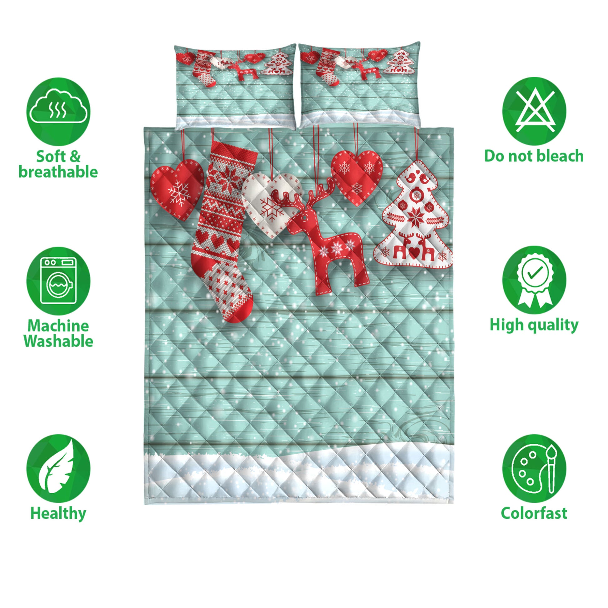 Ohaprints-Quilt-Bed-Set-Pillowcase-Scandinavian-Style-Blue-Hearts-Deer-Tree-And-Santa-Stocking-Gifts-Blanket-Bedspread-Bedding-4179-Double (70'' x 80'')