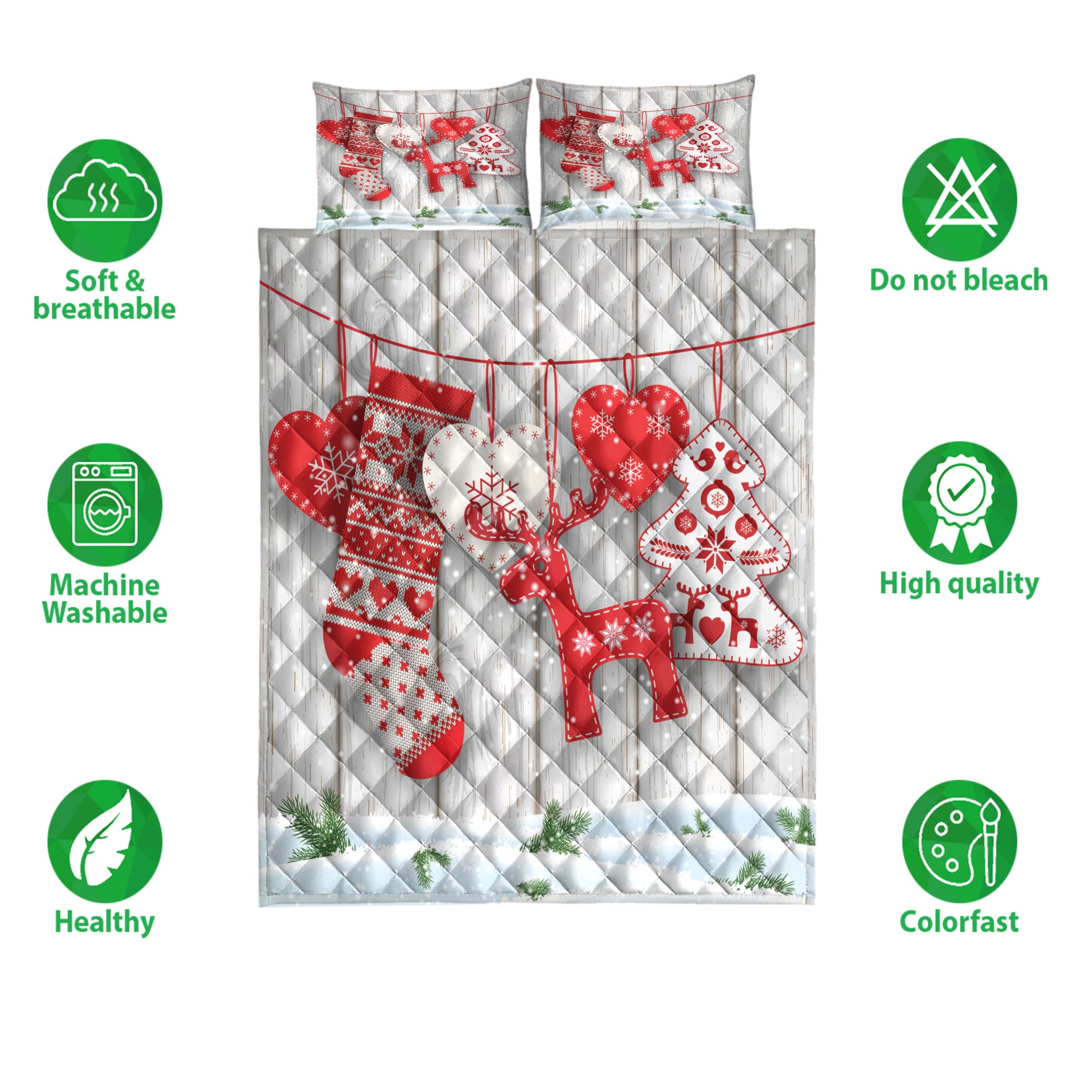 Ohaprints-Quilt-Bed-Set-Pillowcase-Christmas-Scandinavian-Hearts-Deer-Treesanta-Stocking-Christmas-Gift-Blanket-Bedspread-Bedding-4182-Double (70'' x 80'')