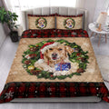 Ohaprints-Quilt-Bed-Set-Pillowcase-Golden-Retriever-Wearing-Wreath-A-Christmas-Hat-Gift-Buffalo-Plaid-Blanket-Bedspread-Bedding-3760-King (90'' x 100'')