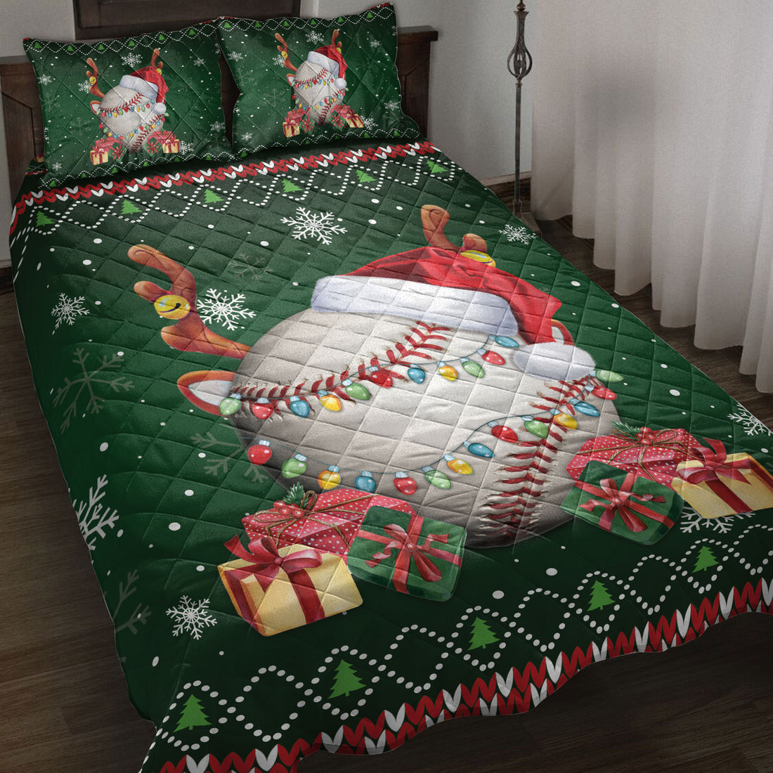 Ohaprints-Quilt-Bed-Set-Pillowcase-Baseball-Christmas-Hat-Snowflake-Reindeer-Horn-Gift-Box-Ugly-Pattern-Blanket-Bedspread-Bedding-3769-Throw (55'' x 60'')