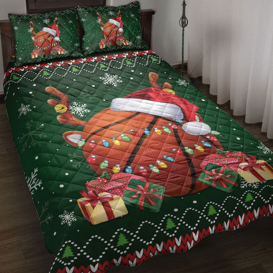 Ohaprints-Quilt-Bed-Set-Pillowcase-Basketball-Christmas-Hat-Snowflake-Reindeer-Horn-Gift-Box-Ugly-Blanket-Bedspread-Bedding-3770-Throw (55'' x 60'')