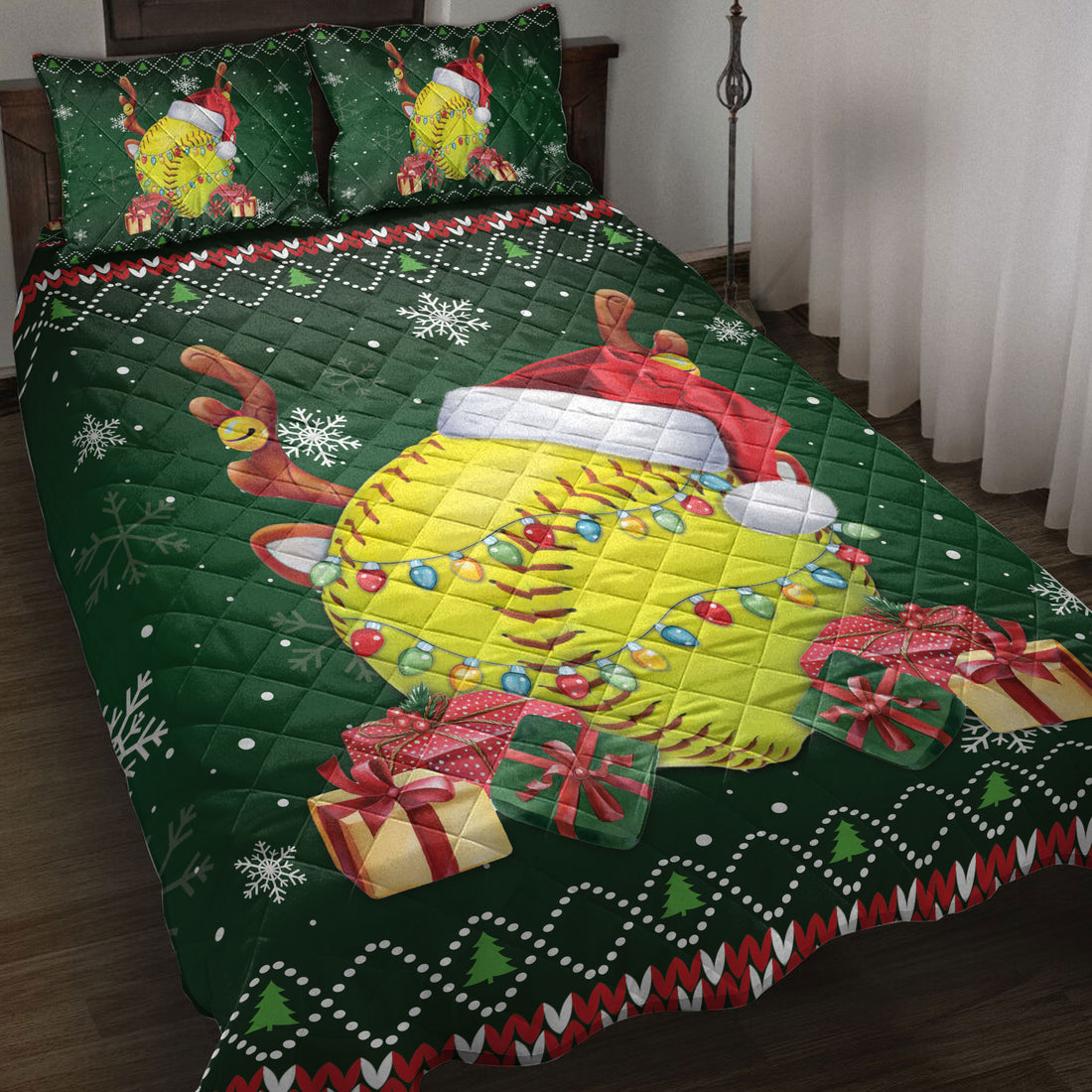 Ohaprints-Quilt-Bed-Set-Pillowcase-Softball-Christmas-Hat-Snowflake-Reindeer-Horn-Gift-Ugly-Pattern-Blanket-Bedspread-Bedding-3772-Throw (55'' x 60'')