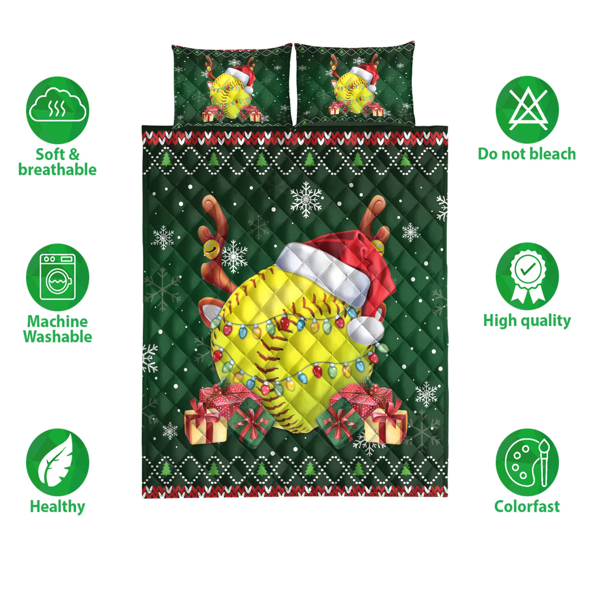 Ohaprints-Quilt-Bed-Set-Pillowcase-Softball-Christmas-Hat-Snowflake-Reindeer-Horn-Gift-Ugly-Pattern-Blanket-Bedspread-Bedding-3772-Double (70'' x 80'')