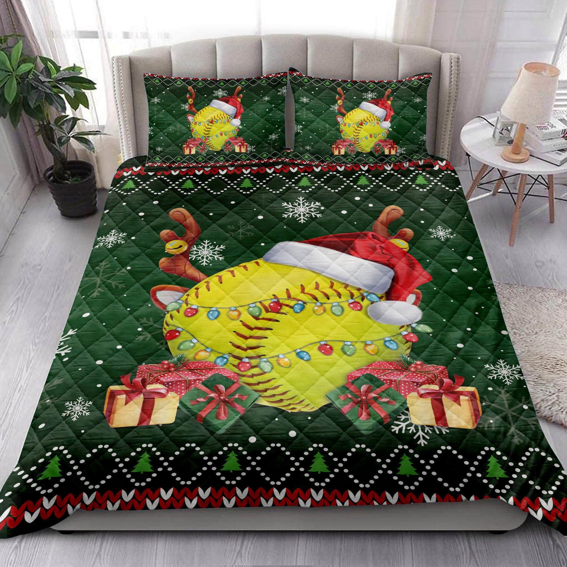 Ohaprints-Quilt-Bed-Set-Pillowcase-Softball-Christmas-Hat-Snowflake-Reindeer-Horn-Gift-Ugly-Pattern-Blanket-Bedspread-Bedding-3772-King (90'' x 100'')