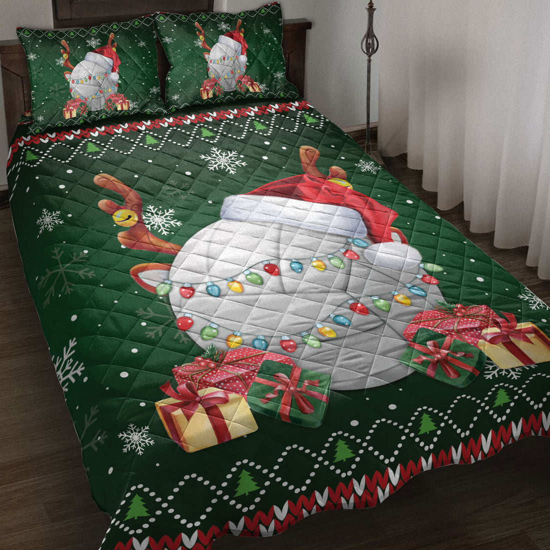 Ohaprints-Quilt-Bed-Set-Pillowcase-Volleyball-Christmas-Hat-Snowflake-Reindeer-Horn-Gift-Ugly-Pattern-Blanket-Bedspread-Bedding-3773-Throw (55'' x 60'')