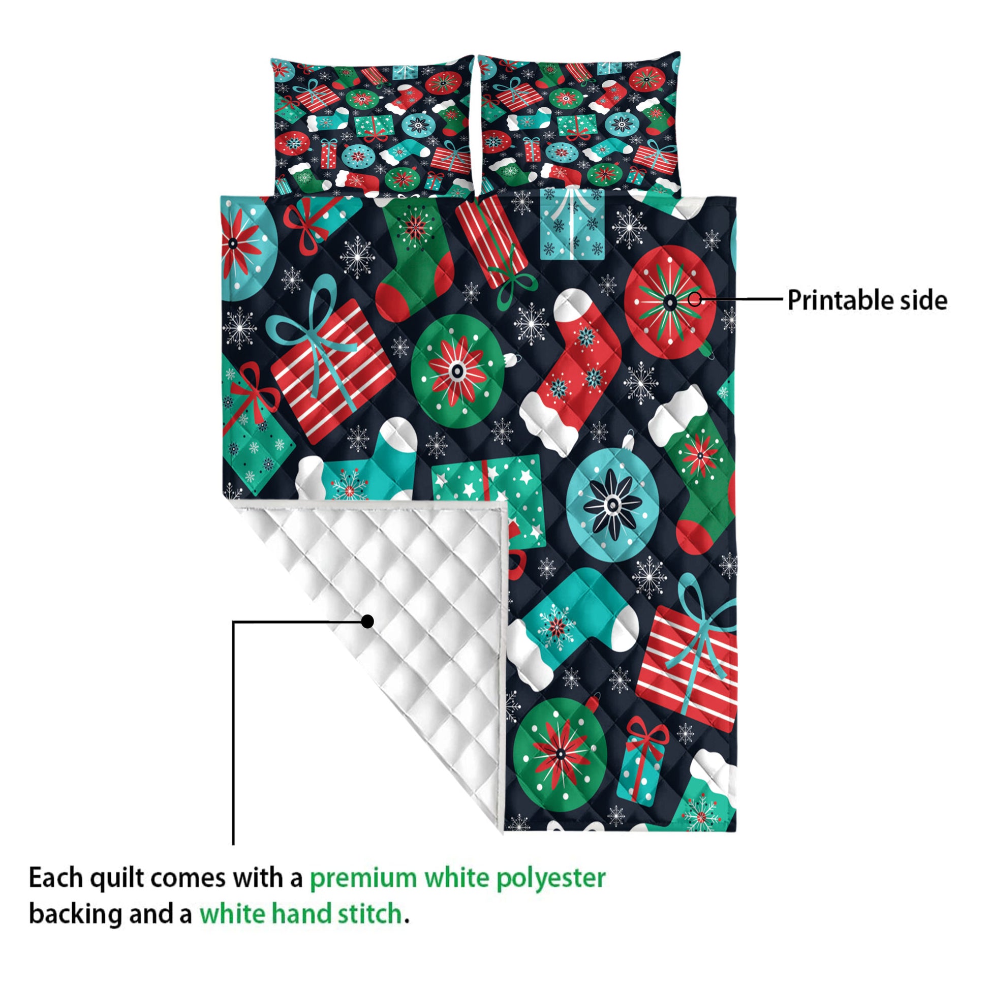 Ohaprints-Quilt-Bed-Set-Pillowcase-Colorful-Retro-Christmas-Presents-Stockings-Glass-Balls-Snowflakes-Blanket-Bedspread-Bedding-4183-Queen (80'' x 90'')