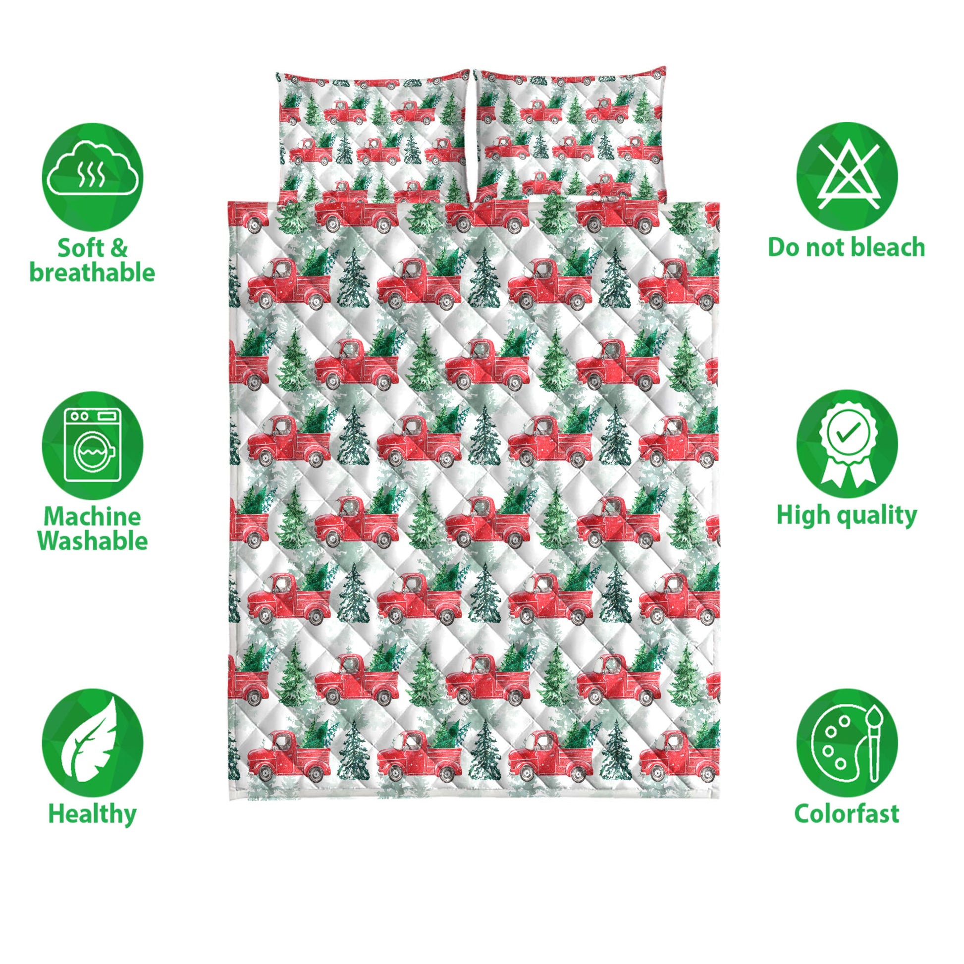 Ohaprints-Quilt-Bed-Set-Pillowcase-Christmas-Red-Truck-Winter-Holiday-Snow-Spruce-Pine-Tree-Unique-Gift-Blanket-Bedspread-Bedding-4185-Double (70'' x 80'')