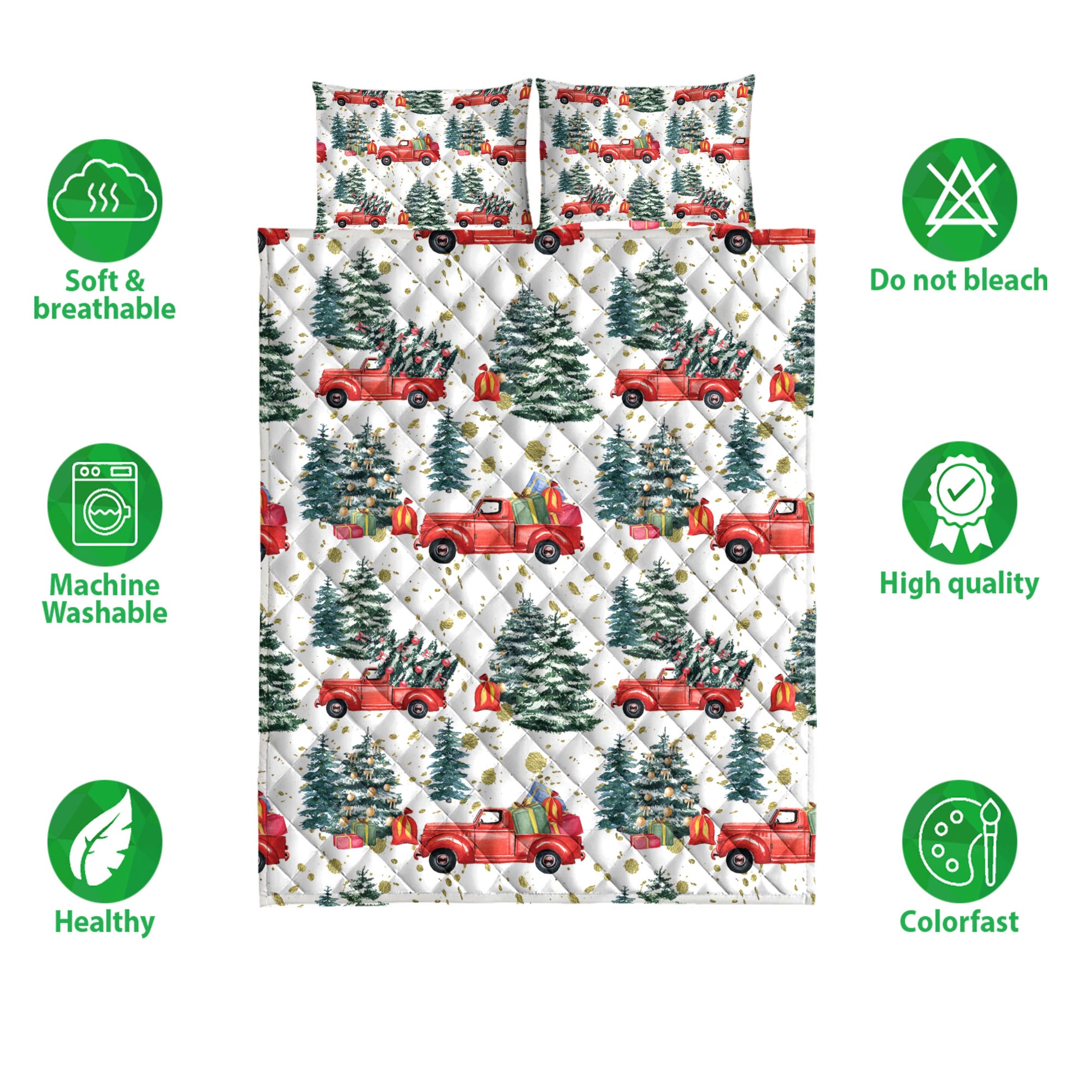 Ohaprints-Quilt-Bed-Set-Pillowcase-Christmas-Retro-Truck-And-Christmas-Tree--Winter-Holiday-Unique-Gift-Blanket-Bedspread-Bedding-4186-Double (70'' x 80'')