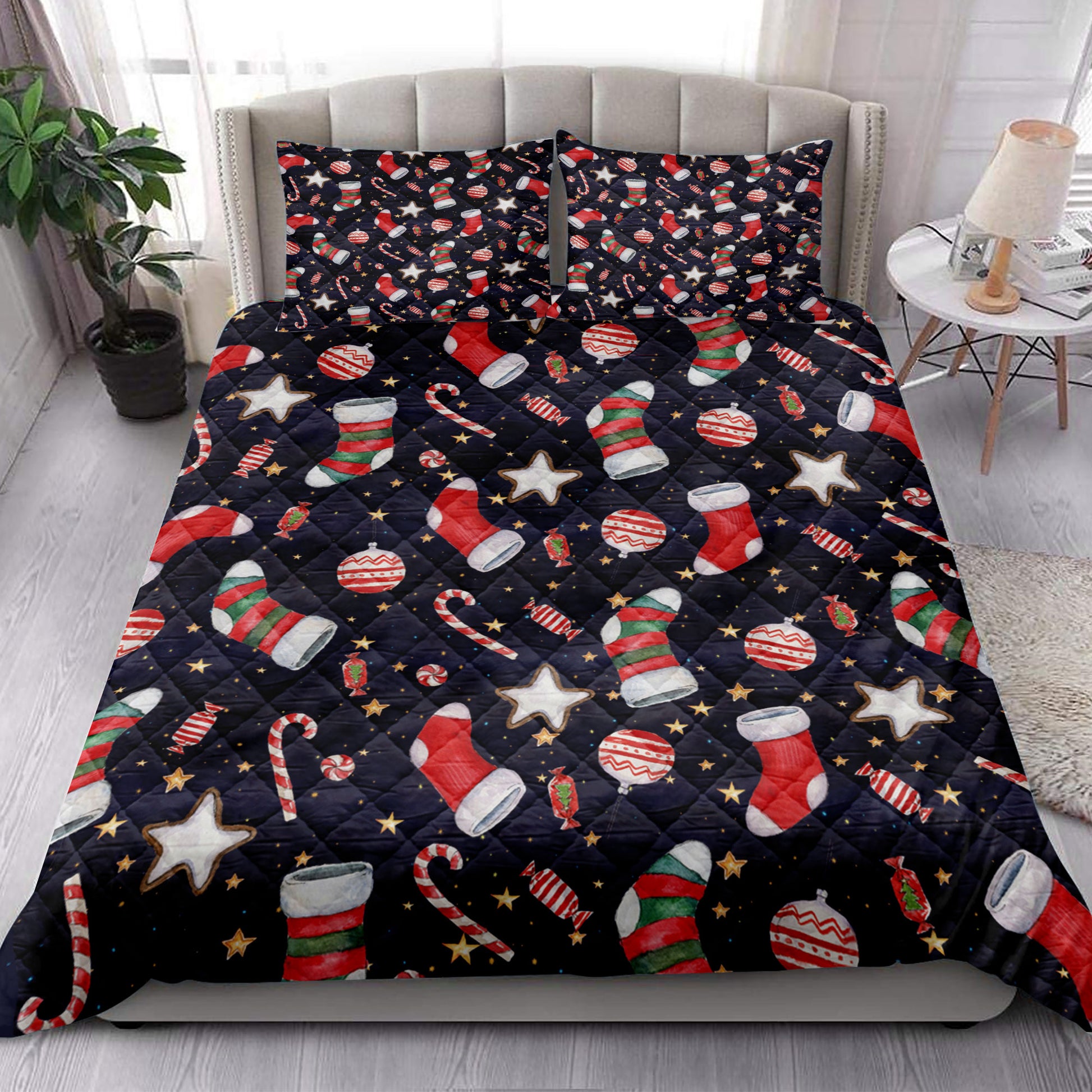 Ohaprints-Quilt-Bed-Set-Pillowcase-Christmas-Gift-Stocking-Candy-And-Red-Ball-Unique-Gifts-Blanket-Bedspread-Bedding-4188-King (90'' x 100'')