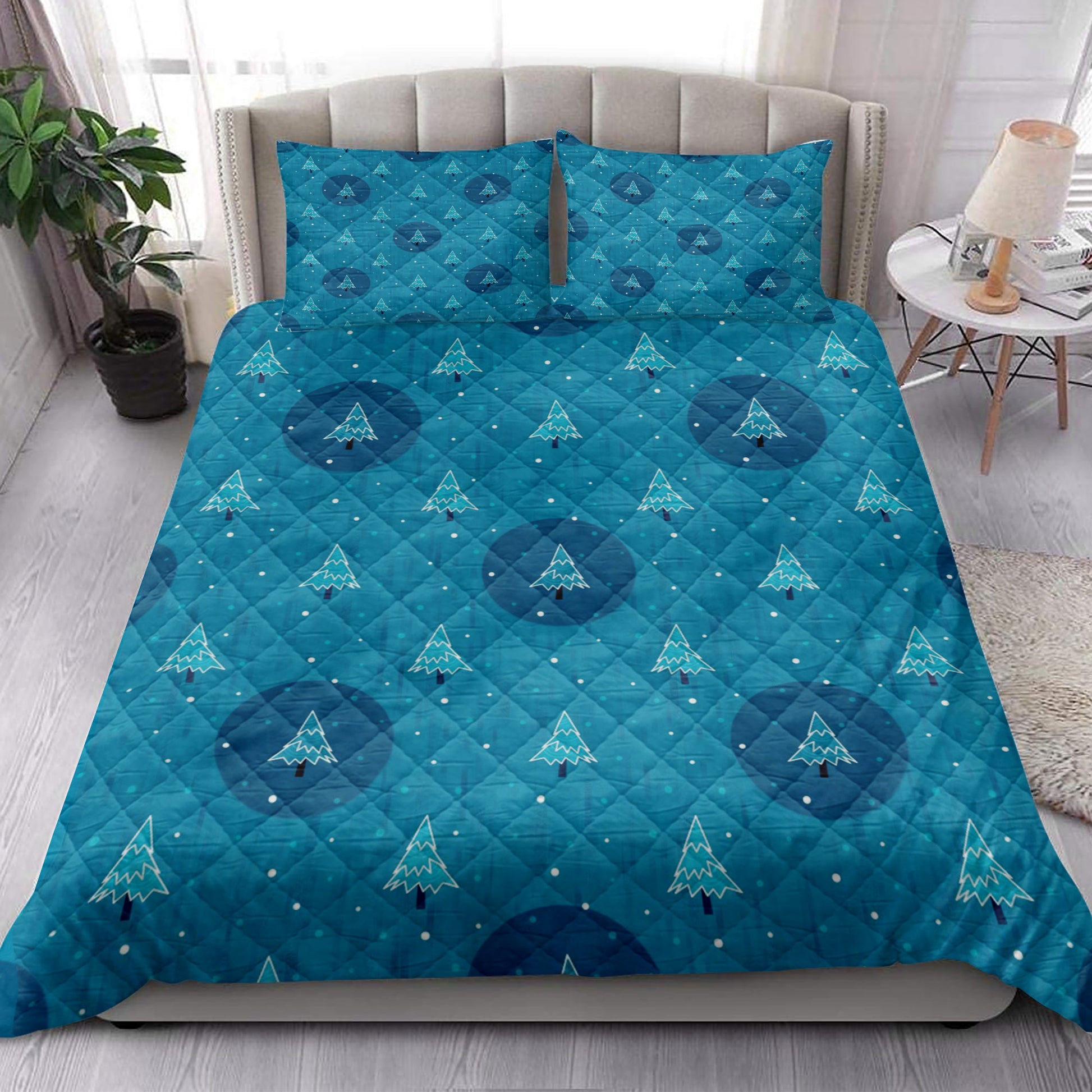 Ohaprints-Quilt-Bed-Set-Pillowcase-Christmas-Tree-Blue-Pattern-Unique-Christmas-Gifts-Blanket-Bedspread-Bedding-4190-King (90'' x 100'')