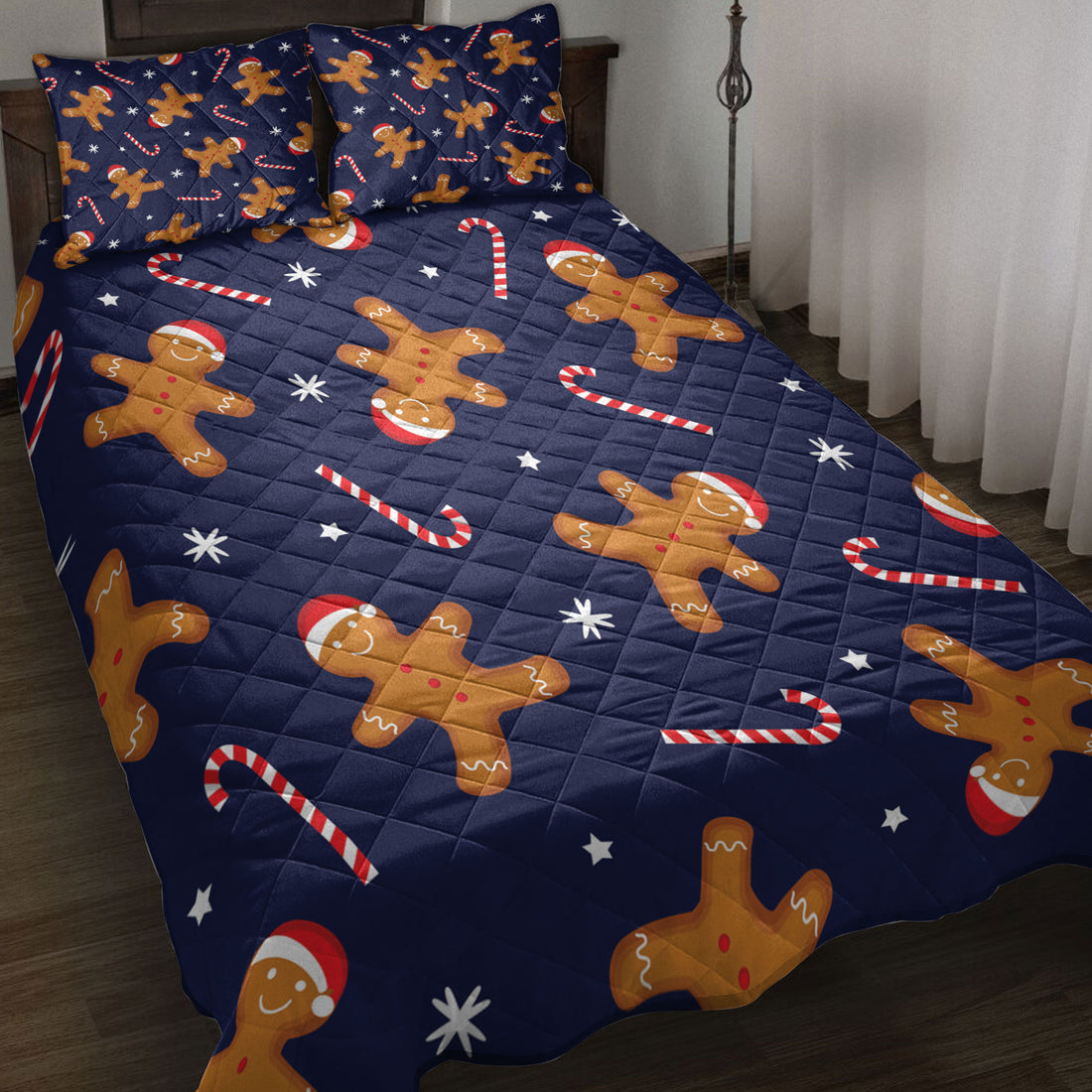 Ohaprints-Quilt-Bed-Set-Pillowcase-Gingerbread-Man-Xmas-Hat-Candy-Cane-Winter-Holiday-Christmas-Gifts-Blanket-Bedspread-Bedding-4192-Throw (55'' x 60'')