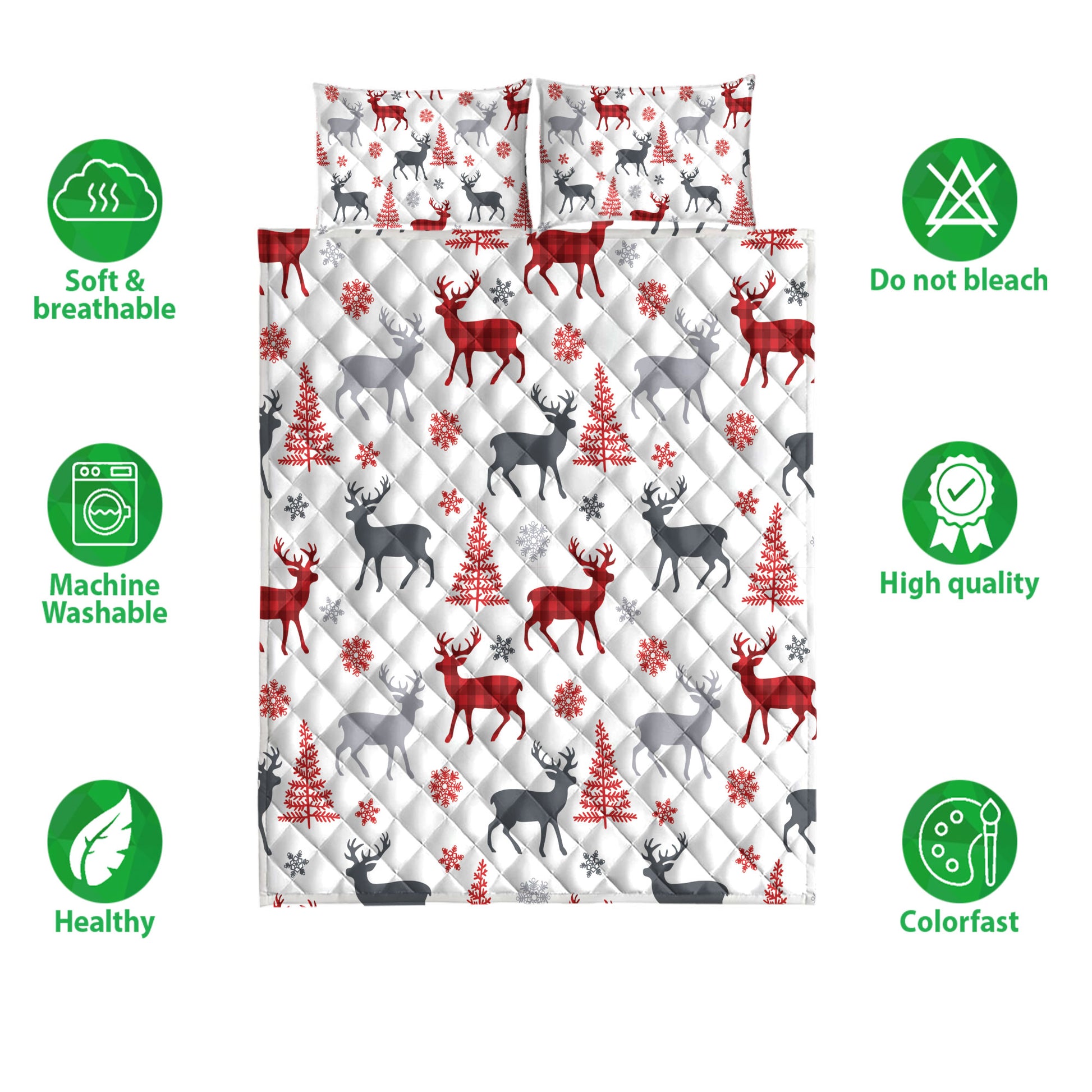 Ohaprints-Quilt-Bed-Set-Pillowcase-Christmas-Deer-Tree-Snowflakes-Unique-Christmas-Gifts-Blanket-Bedspread-Bedding-4194-Double (70'' x 80'')