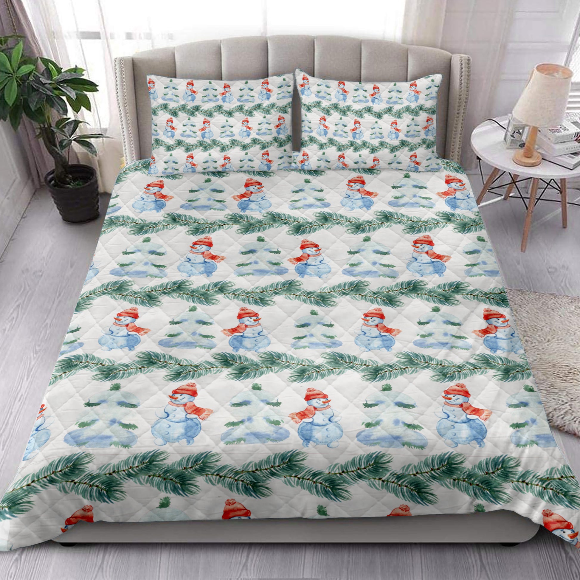 Ohaprints-Quilt-Bed-Set-Pillowcase-Christmas-With-Snowman-And-Pine-Tree-Unique-Christmas-Gifts-Blanket-Bedspread-Bedding-4196-King (90'' x 100'')