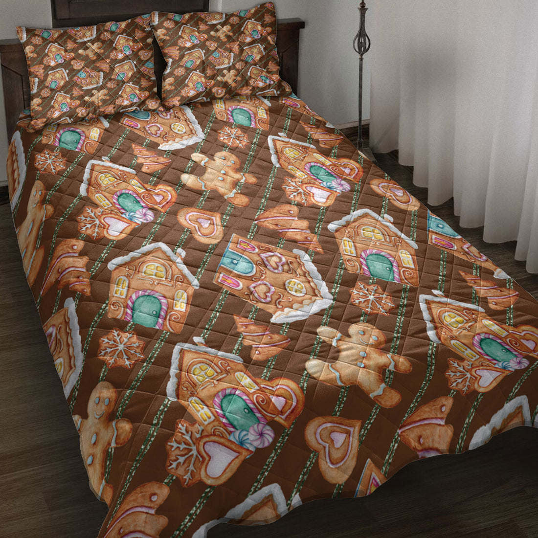 Ohaprints-Quilt-Bed-Set-Pillowcase-Christmas-Gingerbread-House-Cookies-Brown-Winter-Holiday-Blanket-Bedspread-Bedding-4199-Throw (55'' x 60'')