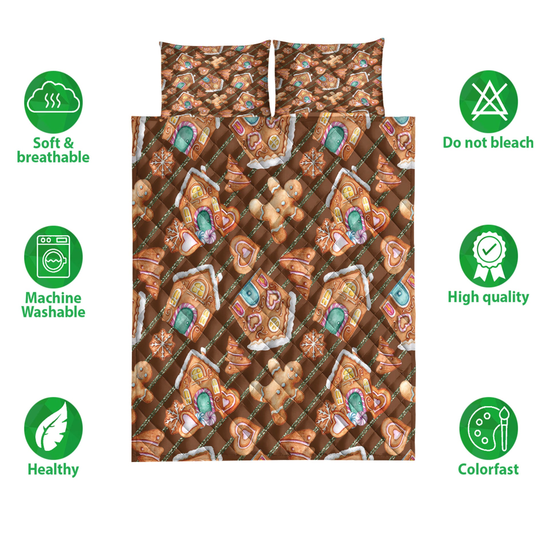 Ohaprints-Quilt-Bed-Set-Pillowcase-Christmas-Gingerbread-House-Cookies-Brown-Winter-Holiday-Blanket-Bedspread-Bedding-4199-Double (70'' x 80'')