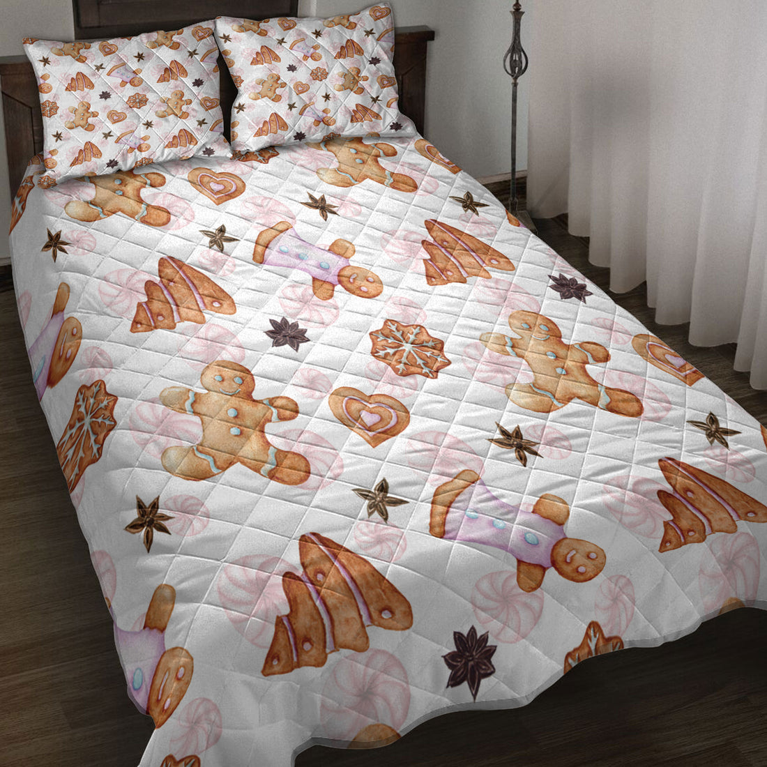 Ohaprints-Quilt-Bed-Set-Pillowcase-Gingerbread-Cinnamon-Watercolor-Christmas-Winter-Holiday-Blanket-Bedspread-Bedding-4200-Throw (55'' x 60'')