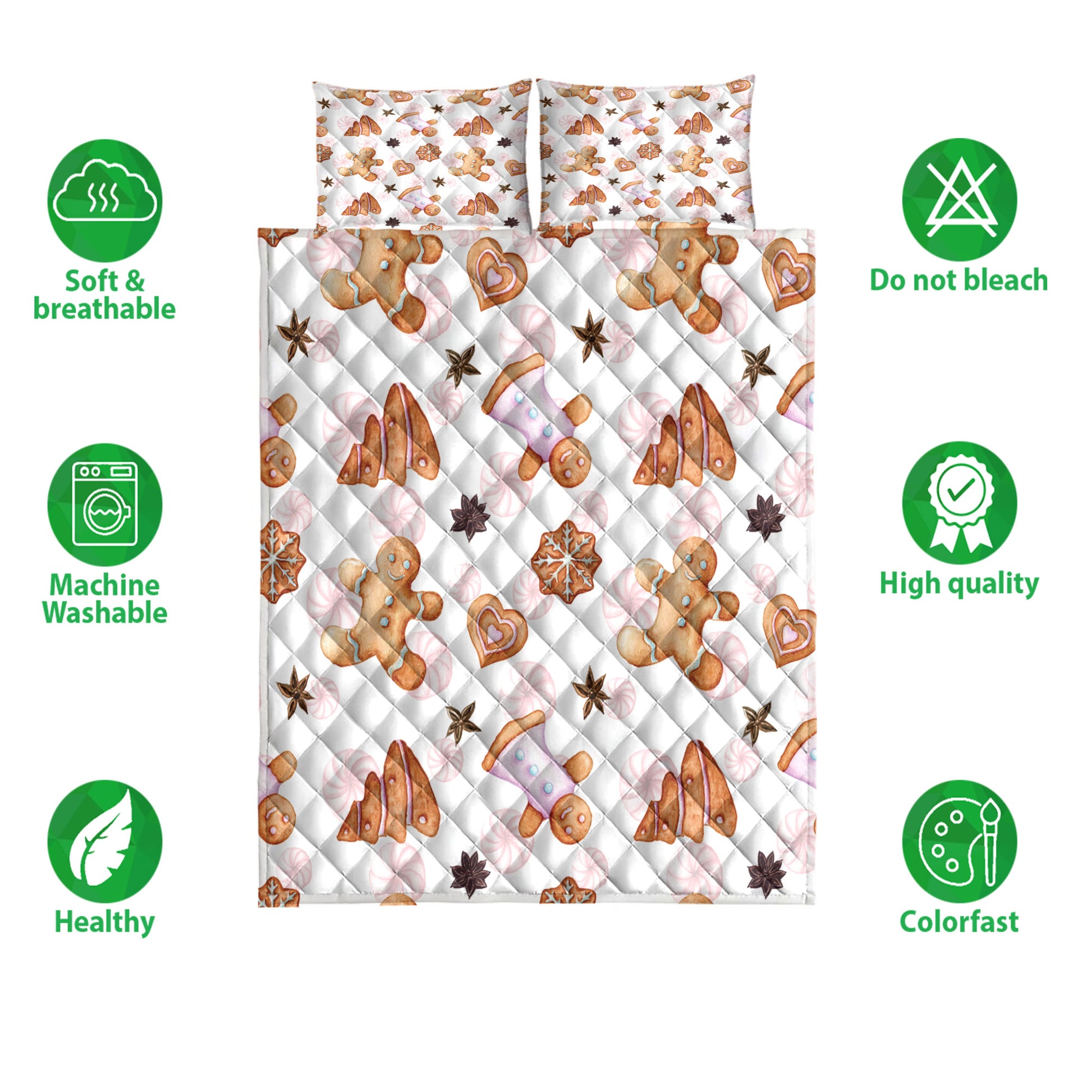 Ohaprints-Quilt-Bed-Set-Pillowcase-Gingerbread-Cinnamon-Watercolor-Christmas-Winter-Holiday-Blanket-Bedspread-Bedding-4200-Double (70'' x 80'')