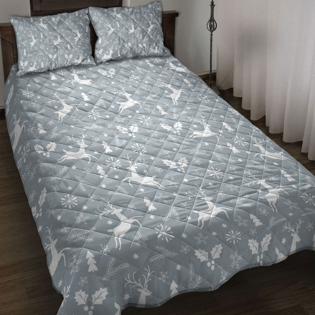 Ohaprints-Quilt-Bed-Set-Pillowcase-Christmas-Reindeer-Pine-Tree-Snowflakes-Unique-Christmas-Gifts-Blanket-Bedspread-Bedding-4203-Throw (55'' x 60'')