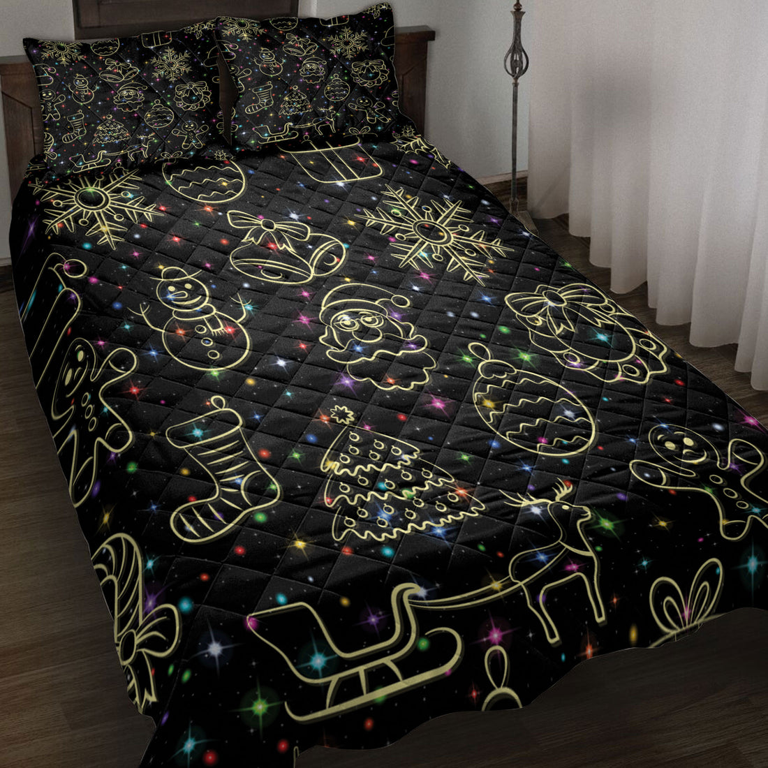 Ohaprints-Quilt-Bed-Set-Pillowcase-Christmas-Neon-Light-Winter-Holiday-Unique-Christmas-Gifts-Blanket-Bedspread-Bedding-4204-Throw (55'' x 60'')