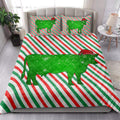 Ohaprints-Quilt-Bed-Set-Pillowcase-Cow-Christmas-Hat-Cane-Candy-Stripes-Shiny-Green-Winter-Holiday-Blanket-Bedspread-Bedding-3720-King (90'' x 100'')