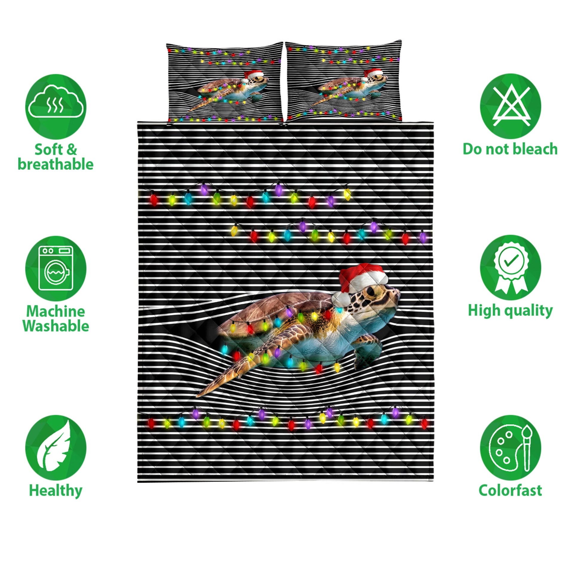 Ohaprints-Quilt-Bed-Set-Pillowcase-Funny-Turtle-With-Christmas-Hat-String-Light-Xmas-Winter-Holiday-Blanket-Bedspread-Bedding-3680-Double (70'' x 80'')