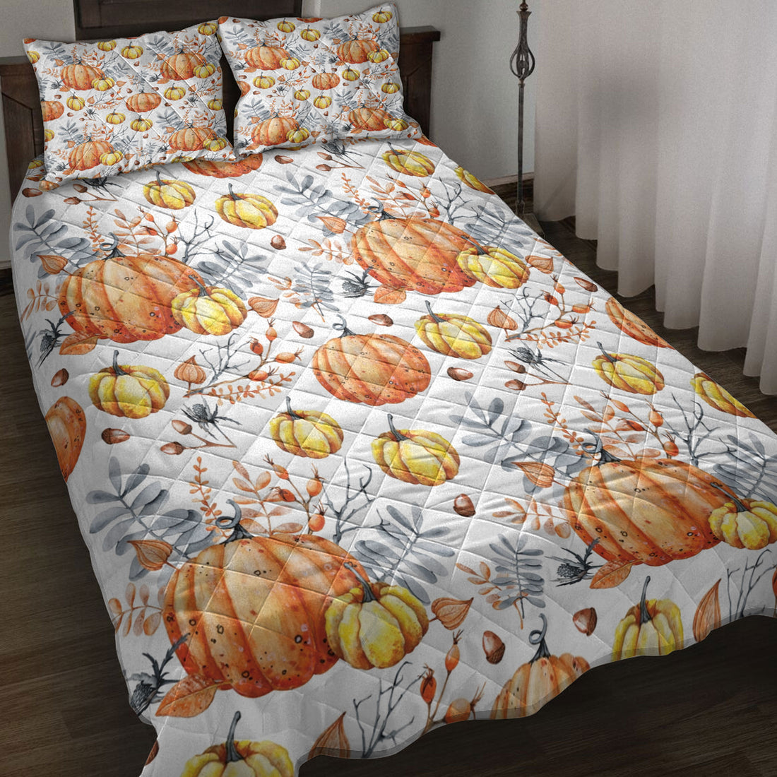 Ohaprints-Quilt-Bed-Set-Pillowcase-Fall-Autumn-Pumpkins-Fall-Leaves-Harves-Leaves-Autumn-Thanksgiving-Holiday-Blanket-Bedspread-Bedding-3287-Throw (55'' x 60'')