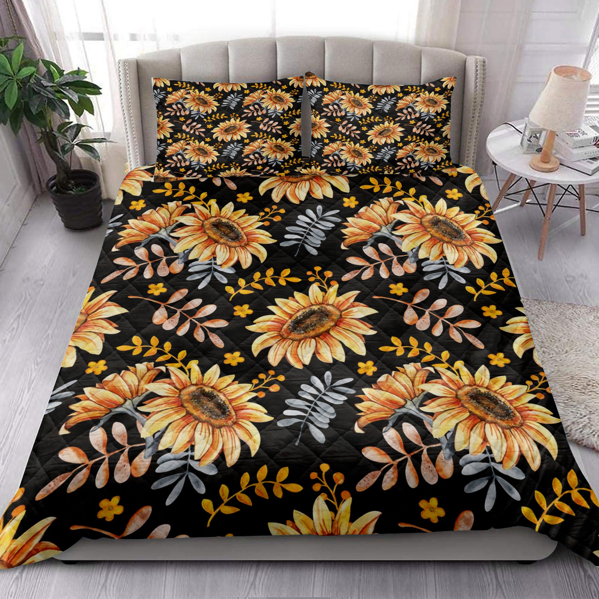 Ohaprints-Quilt-Bed-Set-Pillowcase-Autumn-Sunflower-Berries-Fall-Leaves-Halloween-Holiday-Thanksgiving-Harvest-Blanket-Bedspread-Bedding-3291-King (90'' x 100'')