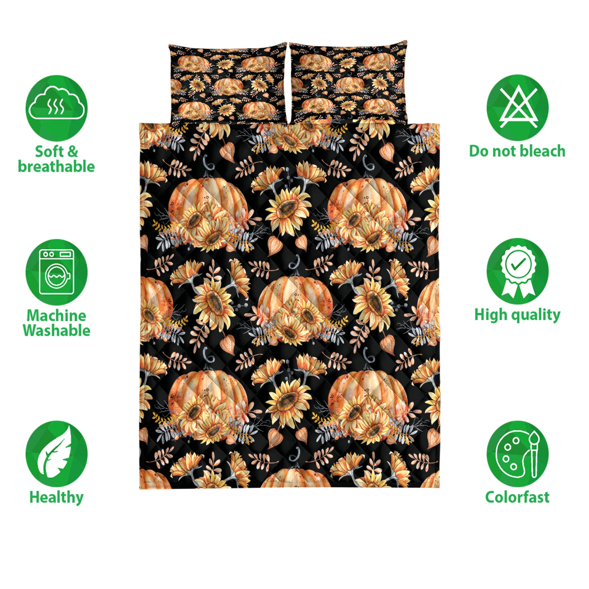 Ohaprints-Quilt-Bed-Set-Pillowcase-Autumn-Of-Pumpkins-Sunflower-Berries-Fallen-Leaves-Thanksgiving-Harves-Blanket-Bedspread-Bedding-3296-Double (70'' x 80'')