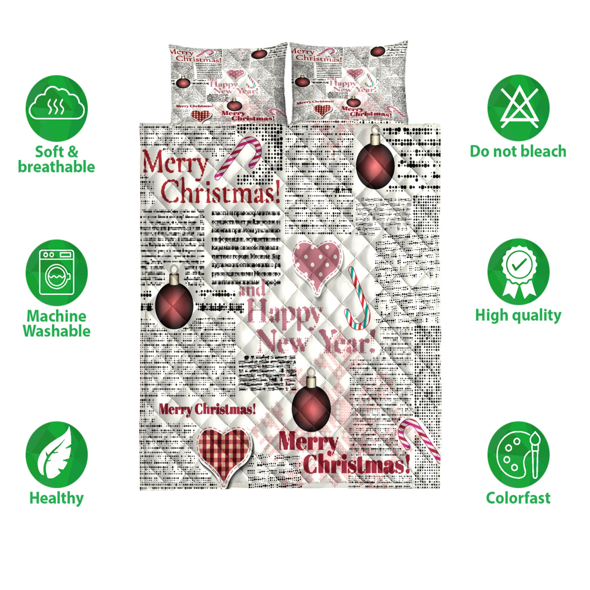 Ohaprints-Quilt-Bed-Set-Pillowcase-Merry-Christmas-Happy-New-Year-Newspaper-Pattern-Christmas-Gift-Blanket-Bedspread-Bedding-4210-Double (70'' x 80'')