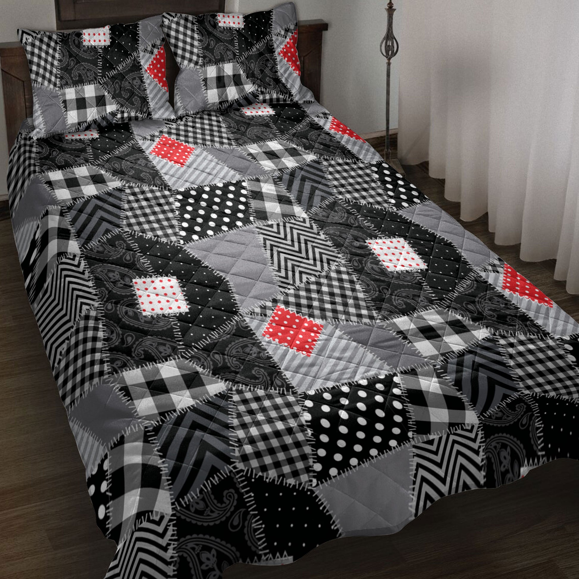 Ohaprints-Quilt-Bed-Set-Pillowcase-Christmas-Patchwork-Buffalo-Plaid-Black-And-White-Christmas-Gifts-Blanket-Bedspread-Bedding-4213-Throw (55'' x 60'')