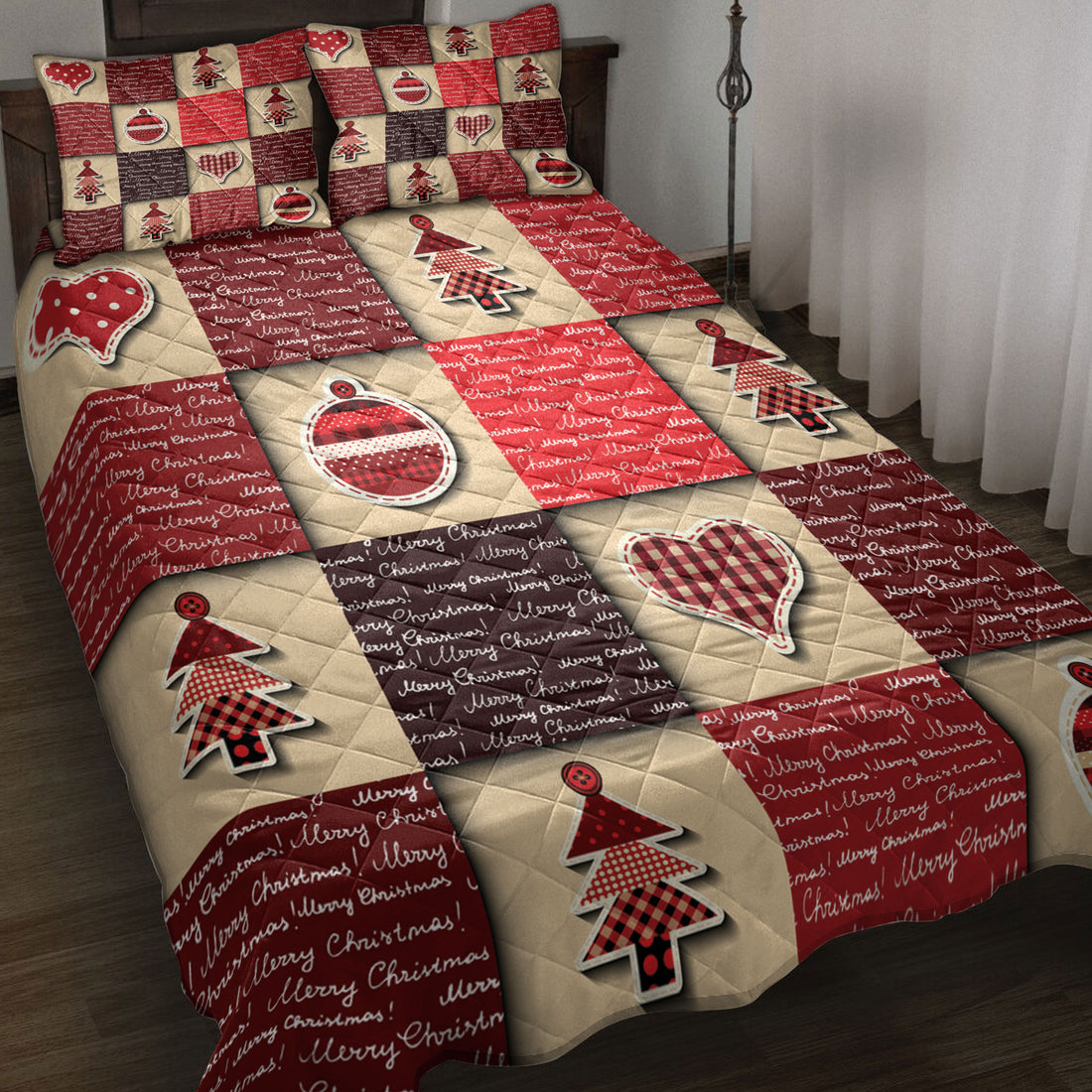 Ohaprints-Quilt-Bed-Set-Pillowcase-Merry-Christmas-Patchwork-Christmas-Tree-Red-Pattern-Christmas-Gifts-Blanket-Bedspread-Bedding-4214-Throw (55'' x 60'')