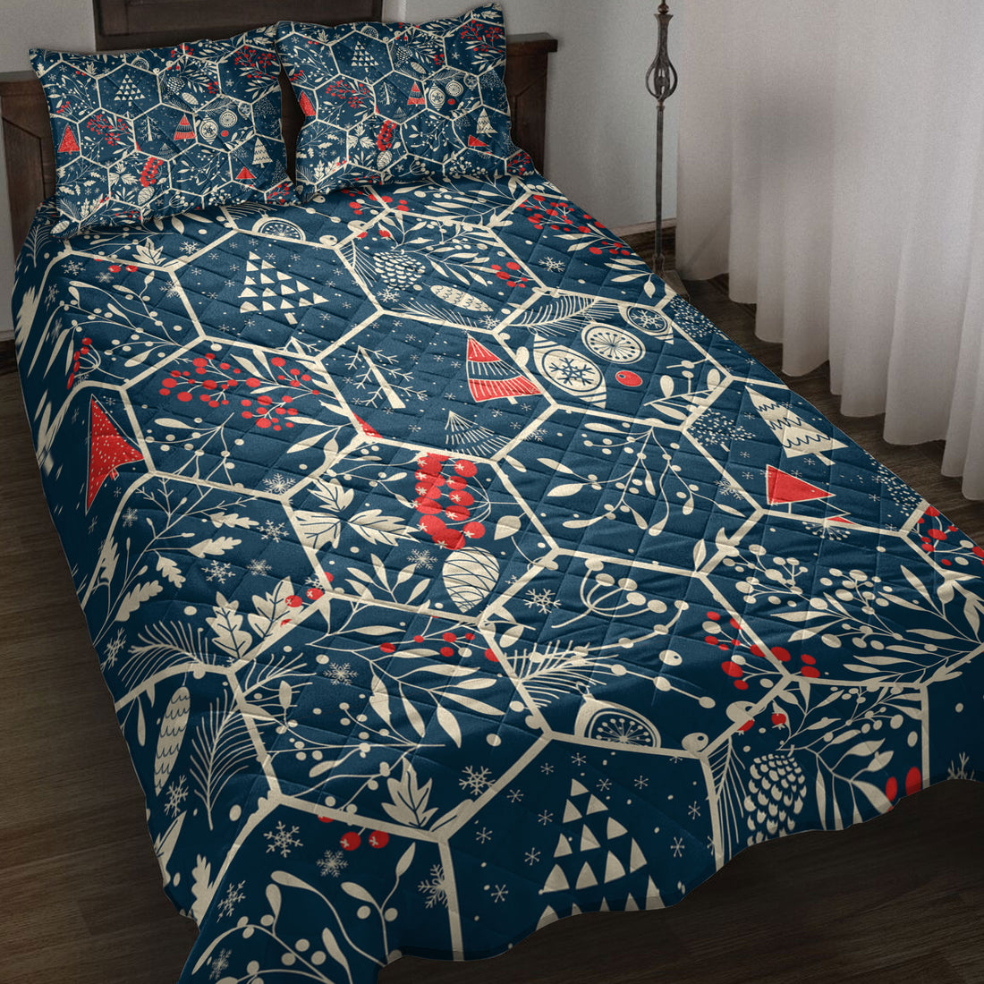 Ohaprints-Quilt-Bed-Set-Pillowcase-Merry-Christmas-With-Fir-Cone-Christmas-Trees-Holly-Leaves-Berries-Blanket-Bedspread-Bedding-4216-Throw (55'' x 60'')