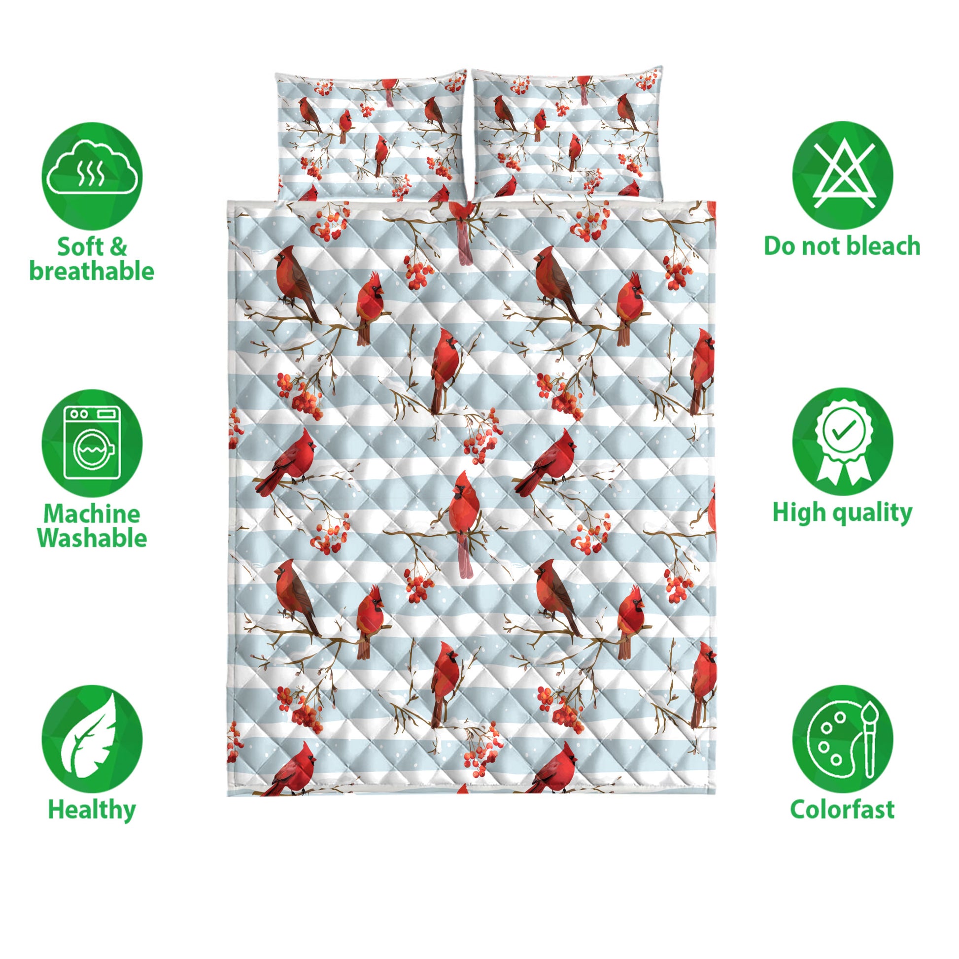 Ohaprints-Quilt-Bed-Set-Pillowcase-Winter-Cardinal-Birds-Rowan-Berries-Snowflake-Chrismas-Unique-Gifts-Blanket-Bedspread-Bedding-4218-Double (70'' x 80'')