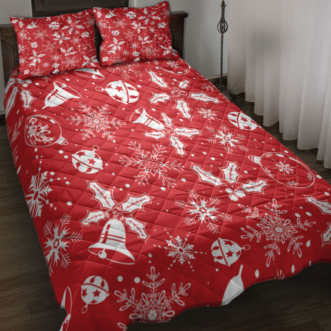 Ohaprints-Quilt-Bed-Set-Pillowcase-Christmas-With-Snowflake-Mistletoe-Bell-Red-Pattern-Christmas-Gifts-Blanket-Bedspread-Bedding-4219-Throw (55'' x 60'')