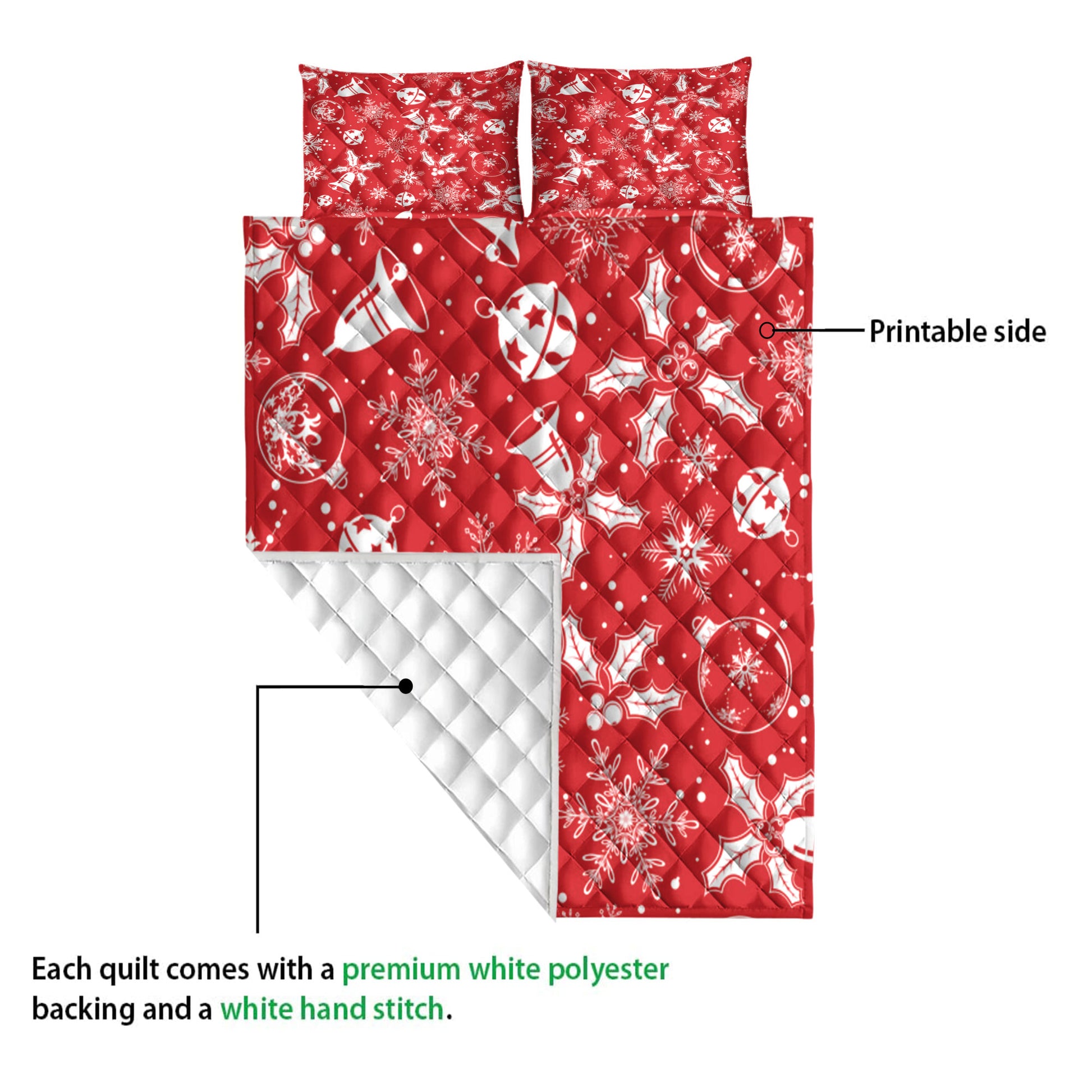 Ohaprints-Quilt-Bed-Set-Pillowcase-Christmas-With-Snowflake-Mistletoe-Bell-Red-Pattern-Christmas-Gifts-Blanket-Bedspread-Bedding-4219-Queen (80'' x 90'')