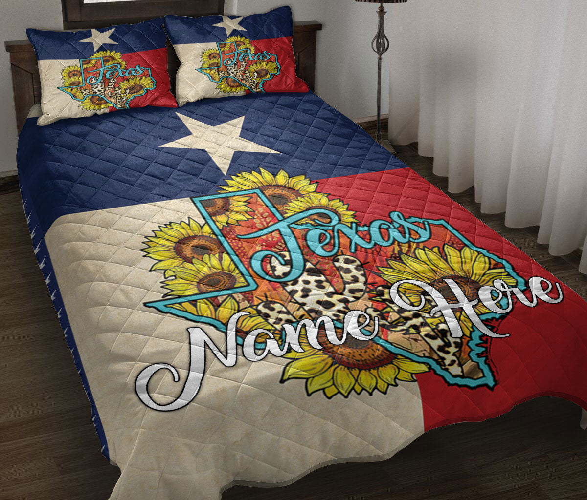 Ohaprints-Quilt-Bed-Set-Pillowcase-Texas-Sunflower-Flag-Wild-West-Western-Texas-Custom-Personalized-Name-Blanket-Bedspread-Bedding-1530-Throw (55'' x 60'')